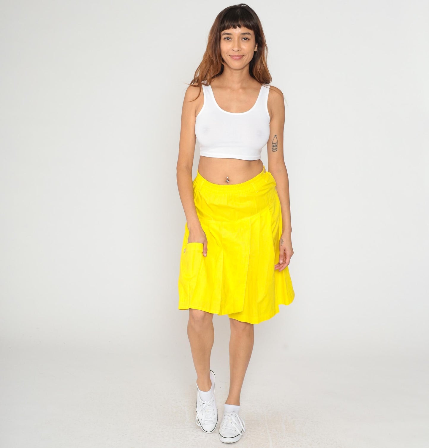 90s Video Grant Yellow Cotton Shorts High Waist A-Line Pockets Large L