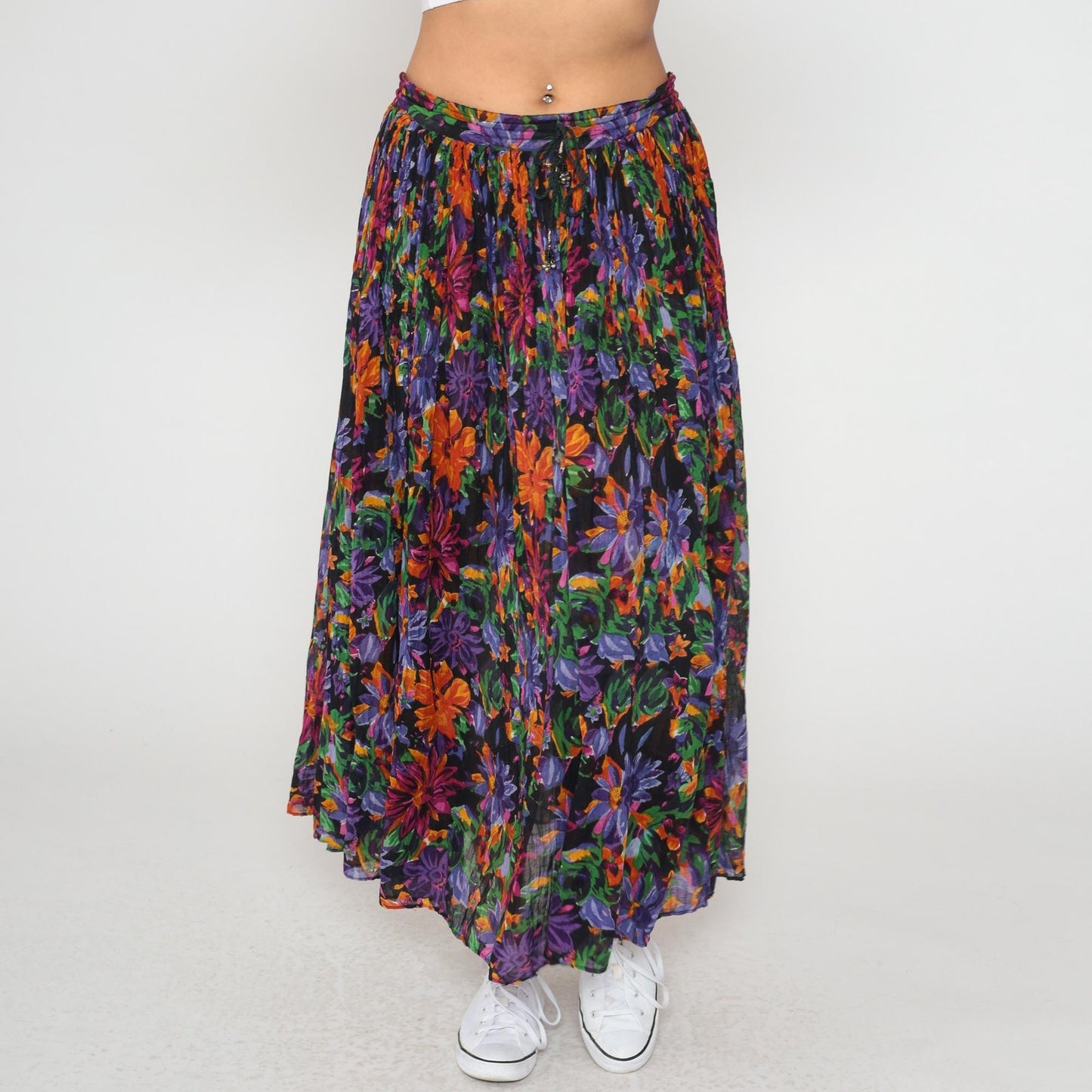 90s Short Circuit Floral Maxi Skirt Gauze Tiered Elastic Waist Medium Large