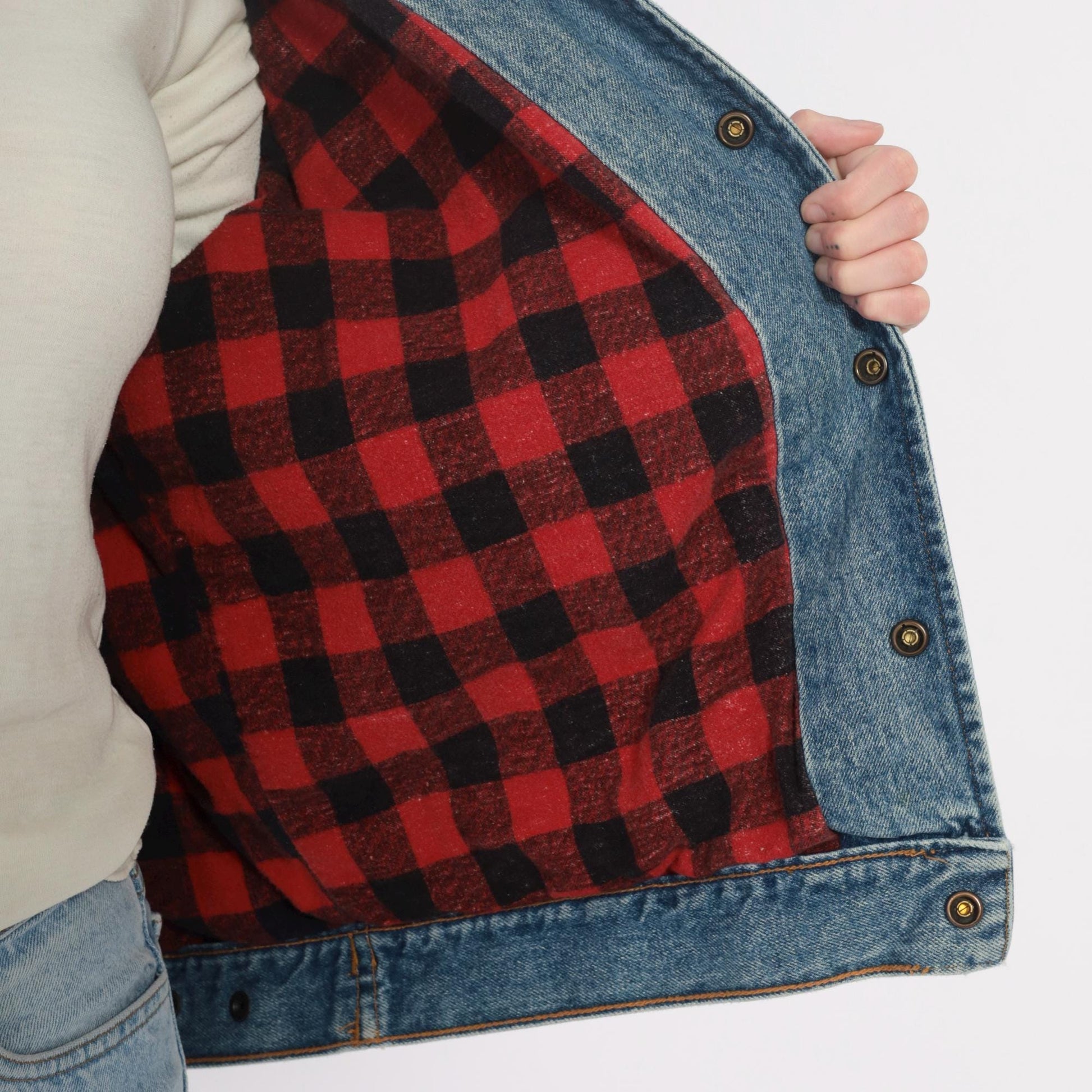 90s Denim Trucker Jacket Corduroy Collar Flannel Lined Medium Blue