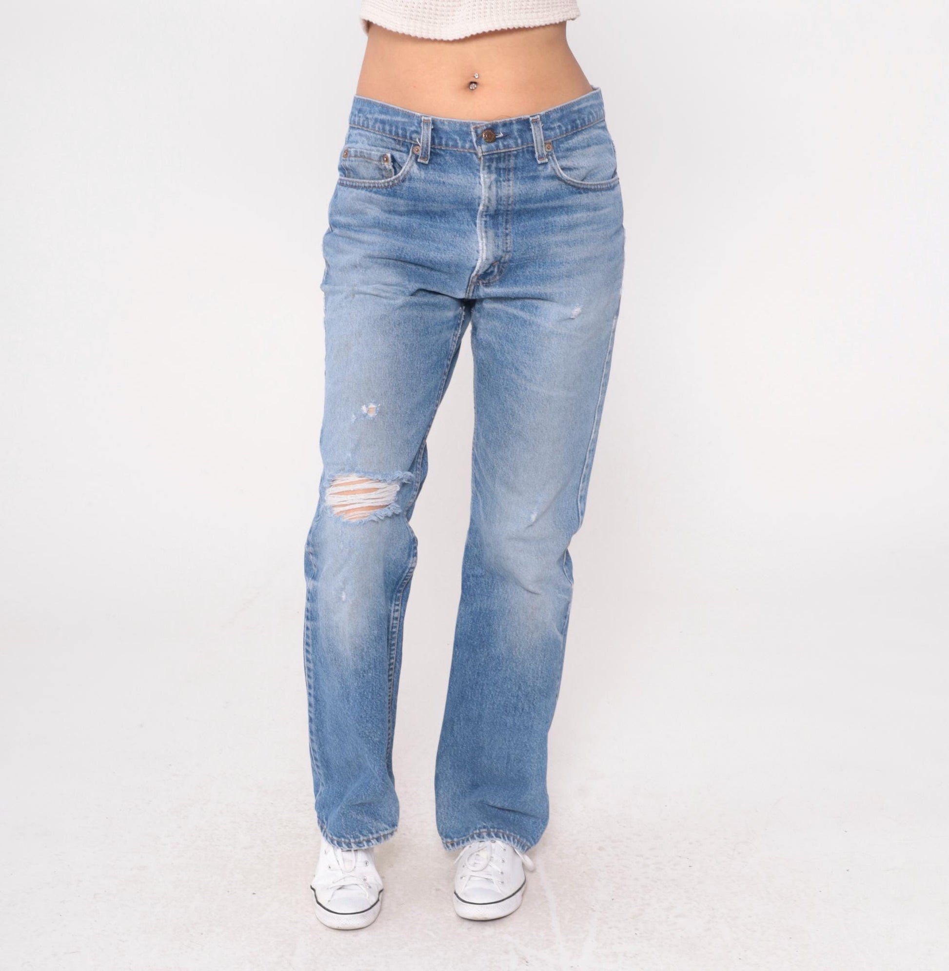90s Levi's Light Wash Straight Leg Jeans Distressed Denim Size 32