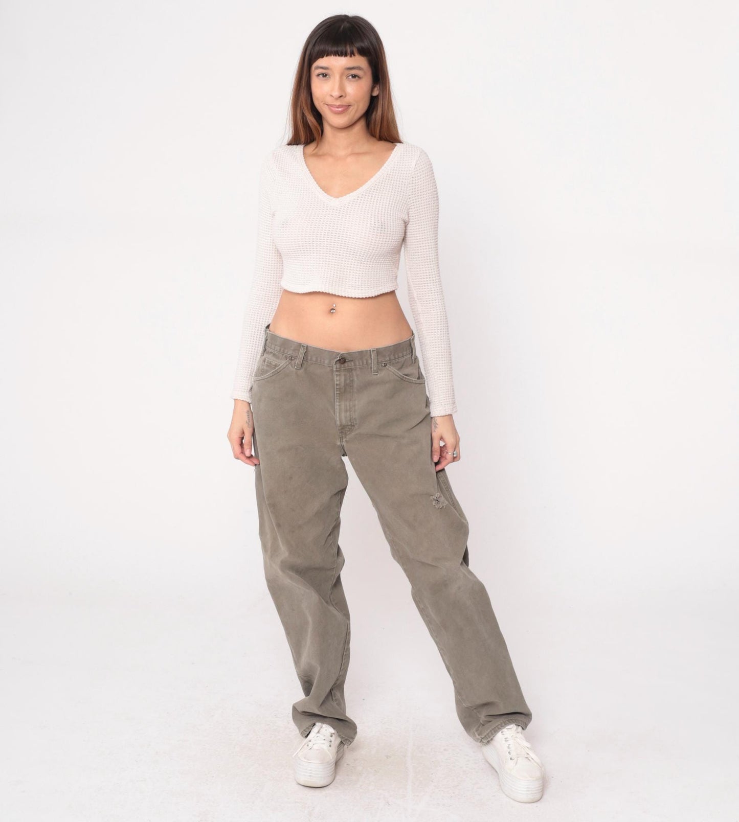 Y2K Dickies Carpenter Pants Sage Green Cotton Straight Leg Large L