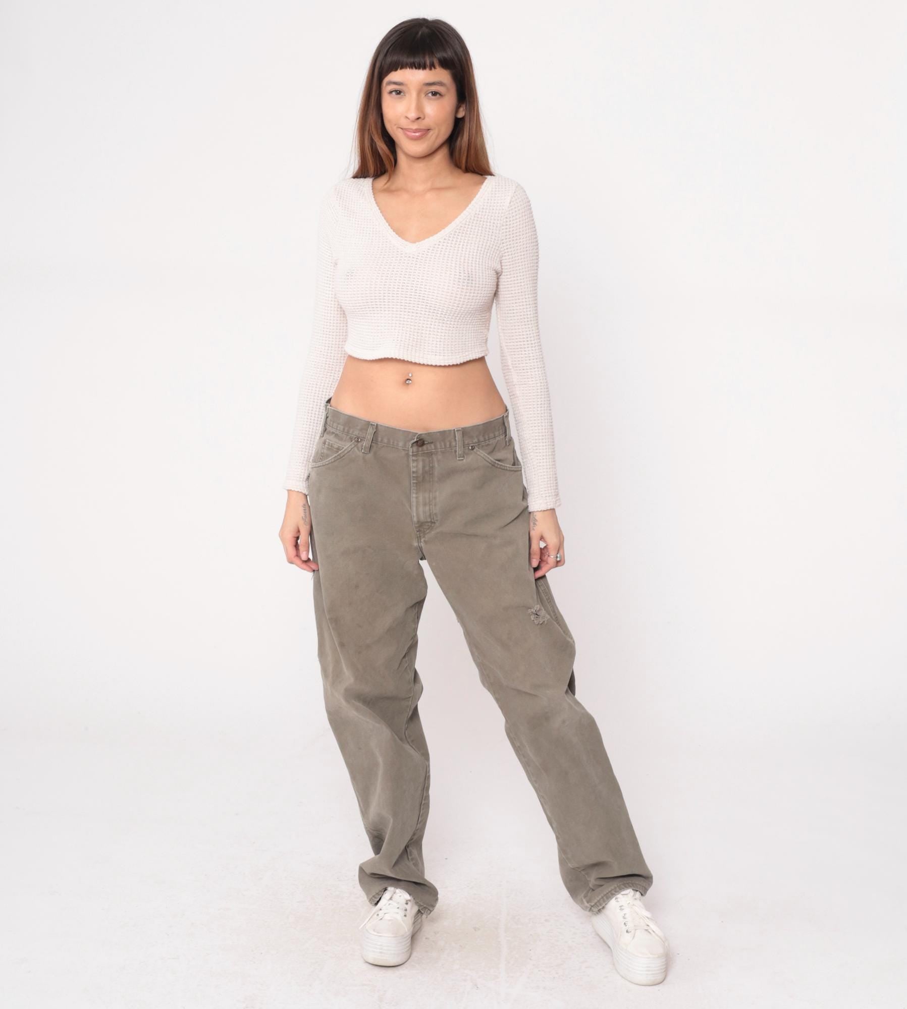 Y2K Dickies Carpenter Pants Sage Green Cotton Straight Leg Large L