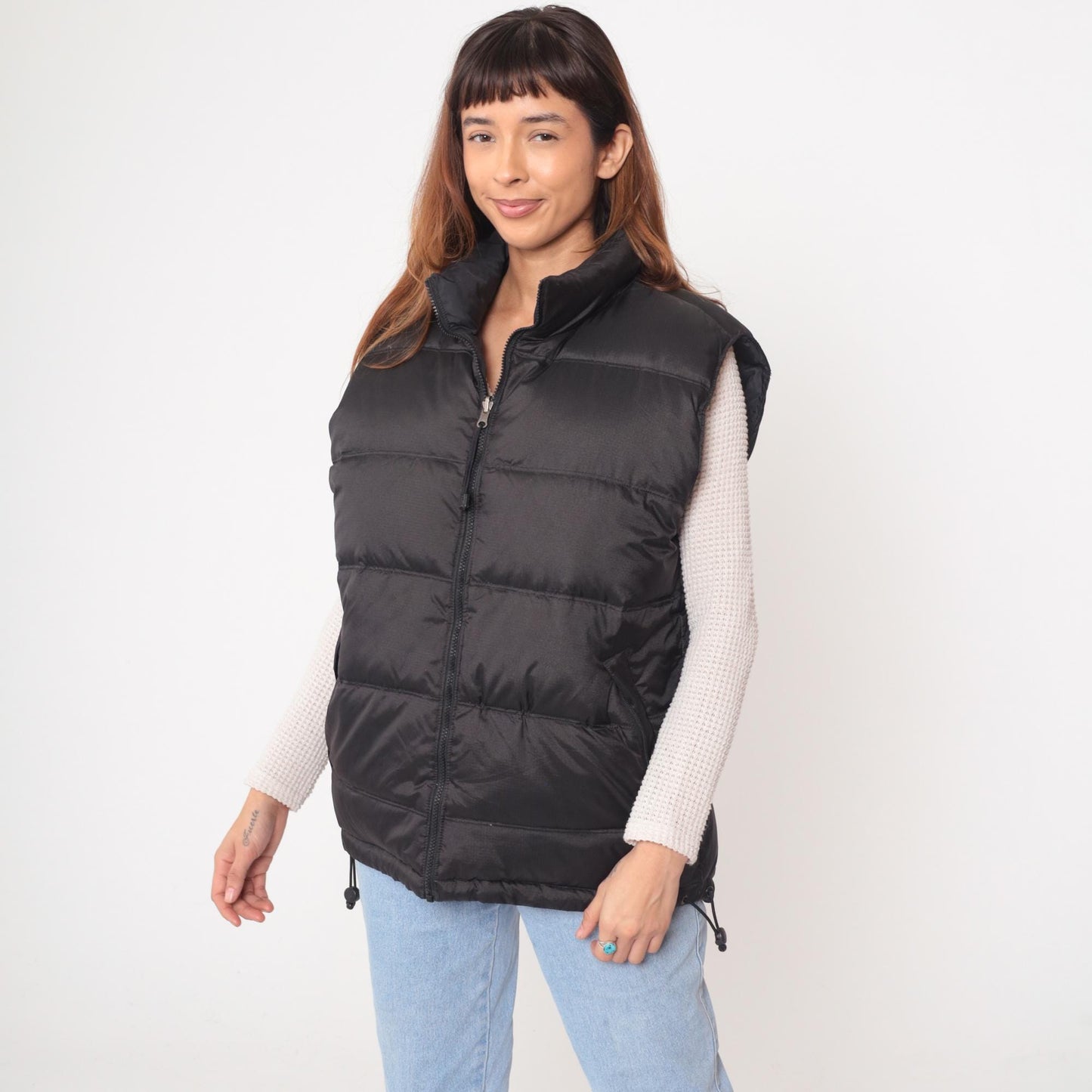 Y2K Foot Locker Black Down Puffer Vest Funnel Neck Medium M