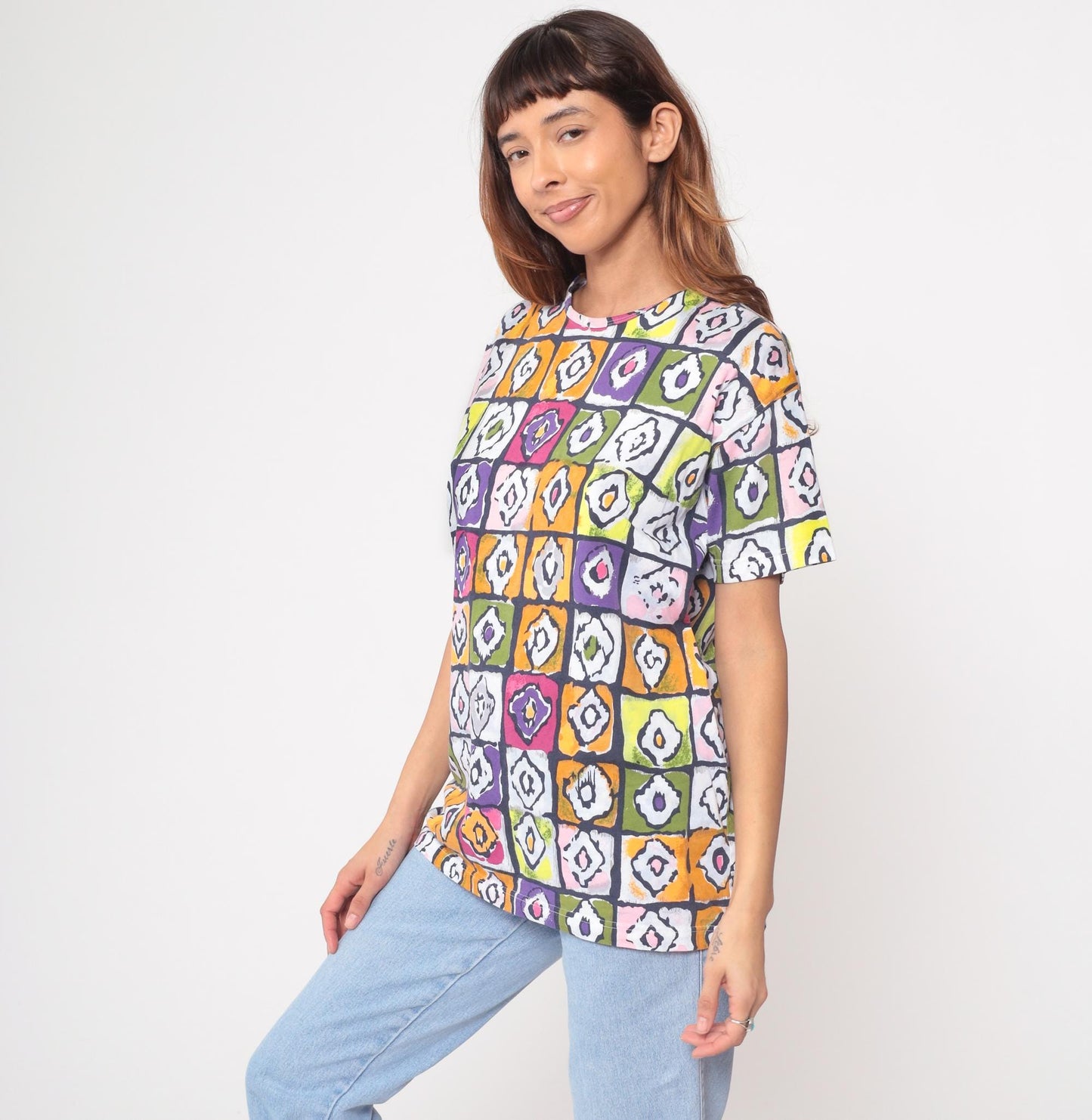 Y2K Bechamel Geometric Mosaic Cotton Tunic Multicolor Small S