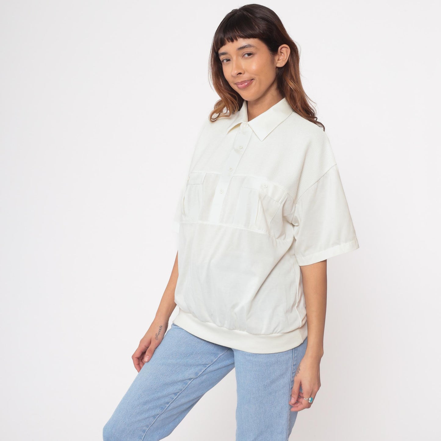 80s Classics by Palmland Cream Polo Shirt Cotton Short Sleeve Large L