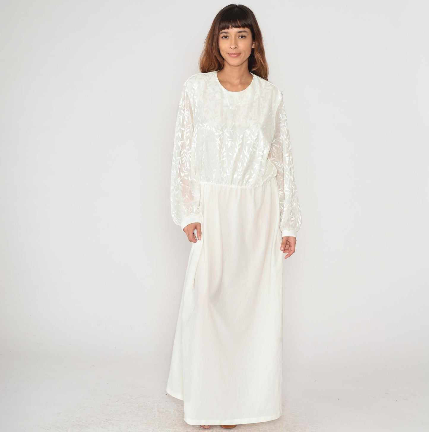 90s Anthony Richards White Maxi Dress Embroidered Floral Lace Plus Size XXL