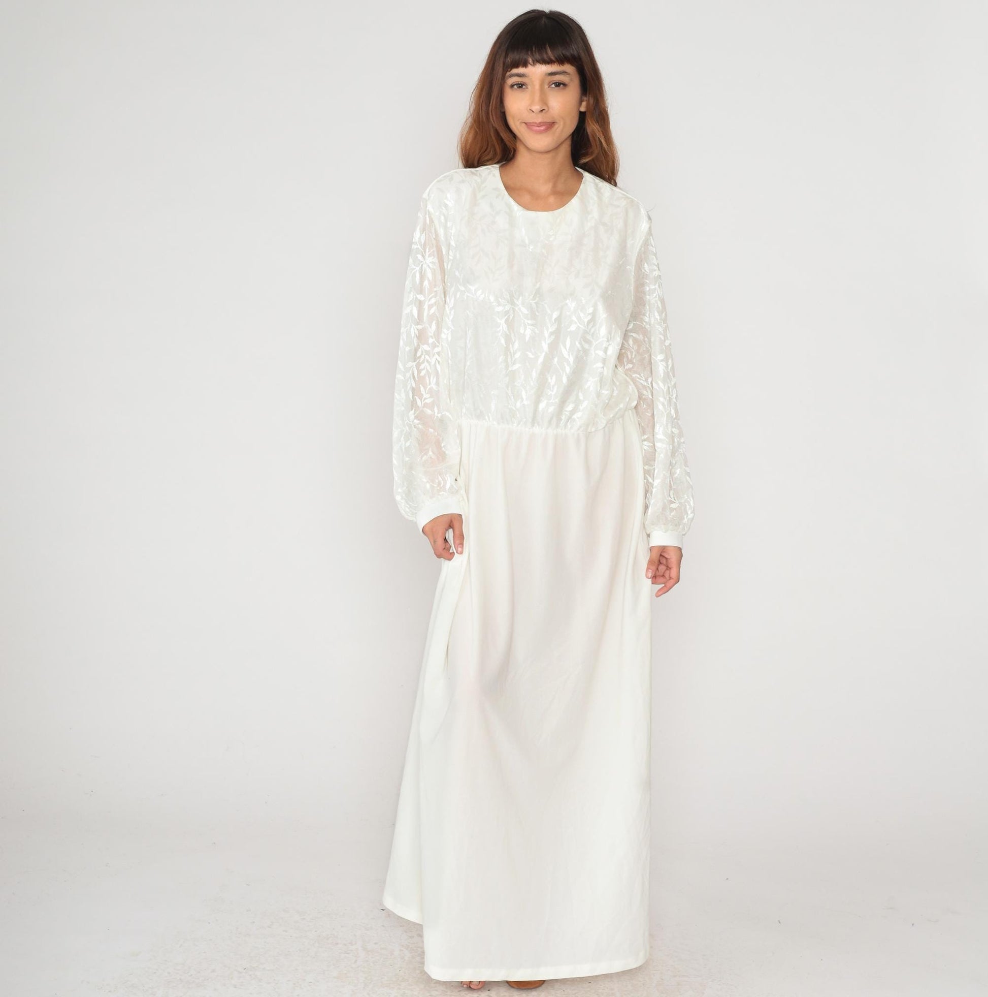 90s Anthony Richards White Maxi Dress Embroidered Floral Lace Plus Size XXL