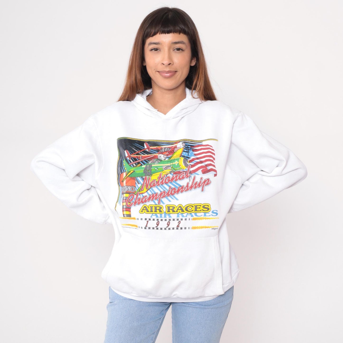90s Reno National Championship Air Races Hoodie White Graphic Plus Size XXL