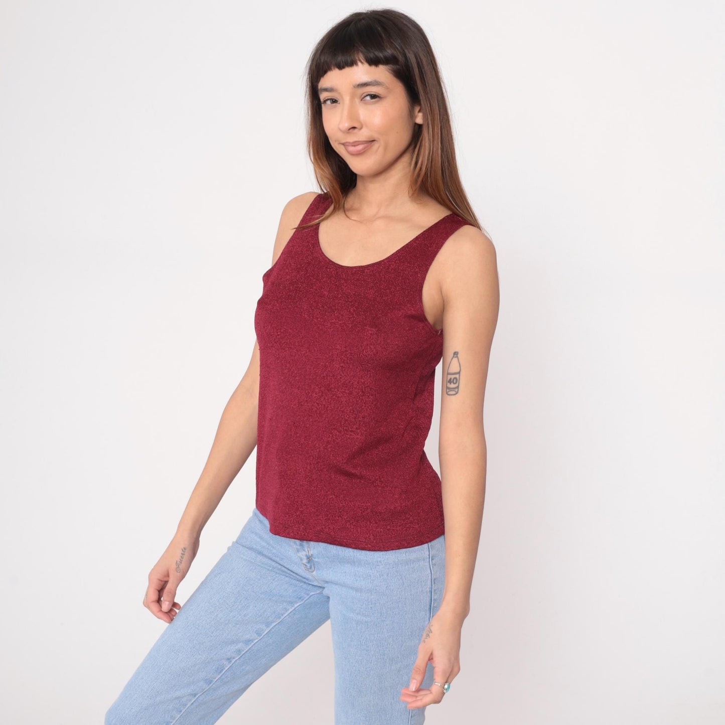 90s Burgundy Heathered Knit Tank Top Scoop Neck Sleeveless 1X