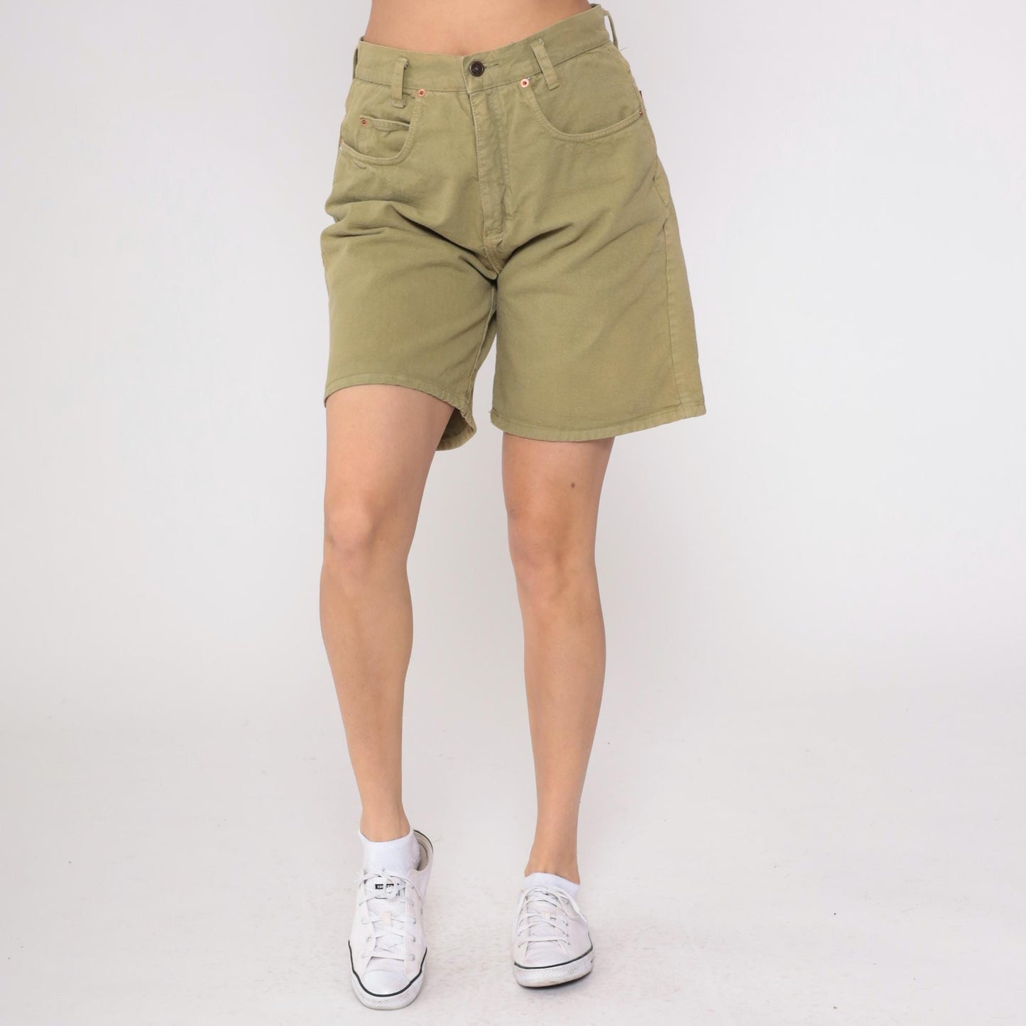 90s Lei Olive Green Cotton Shorts High Rise Five Pocket Medium M