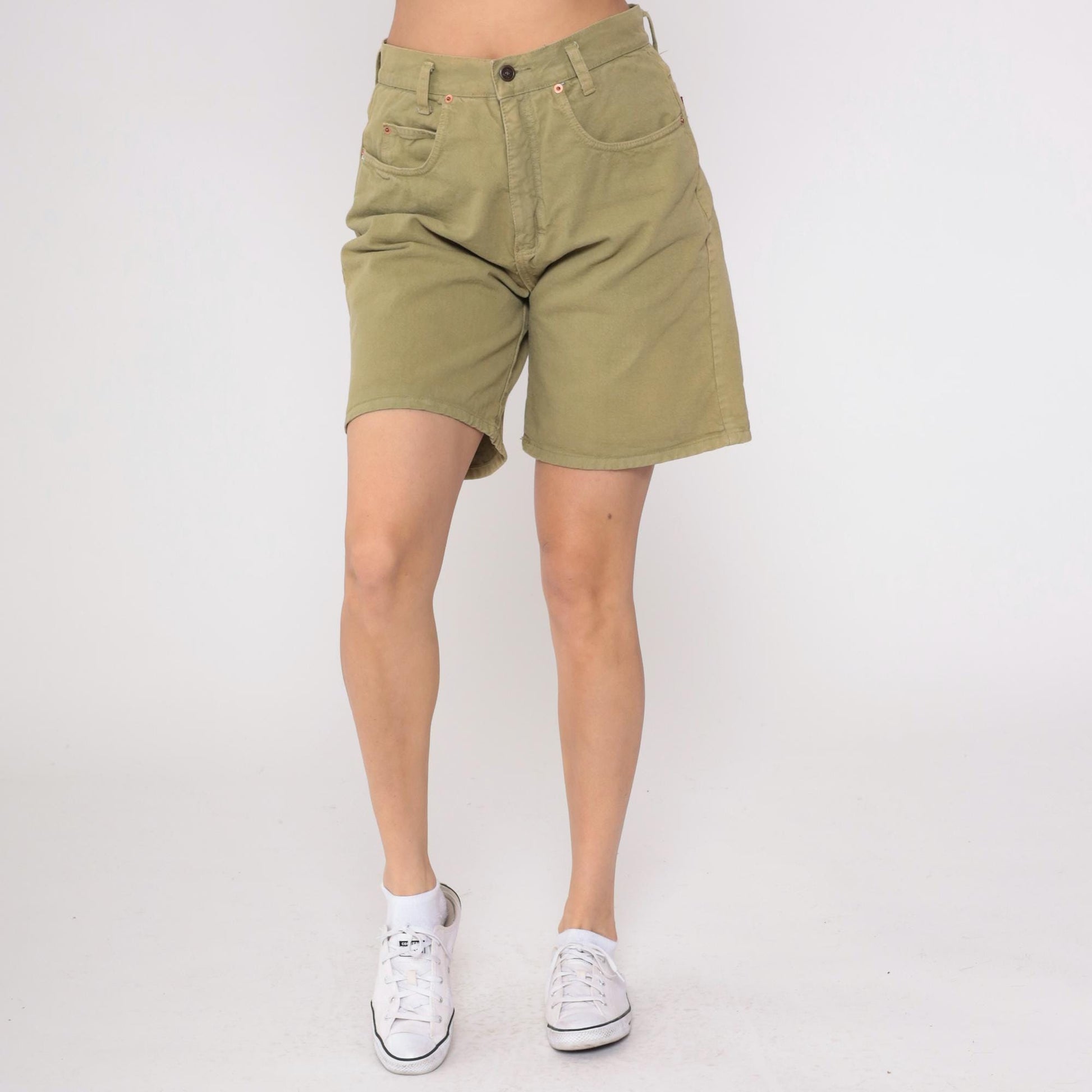 90s Lei Olive Green Cotton Shorts High Rise Five Pocket Medium M