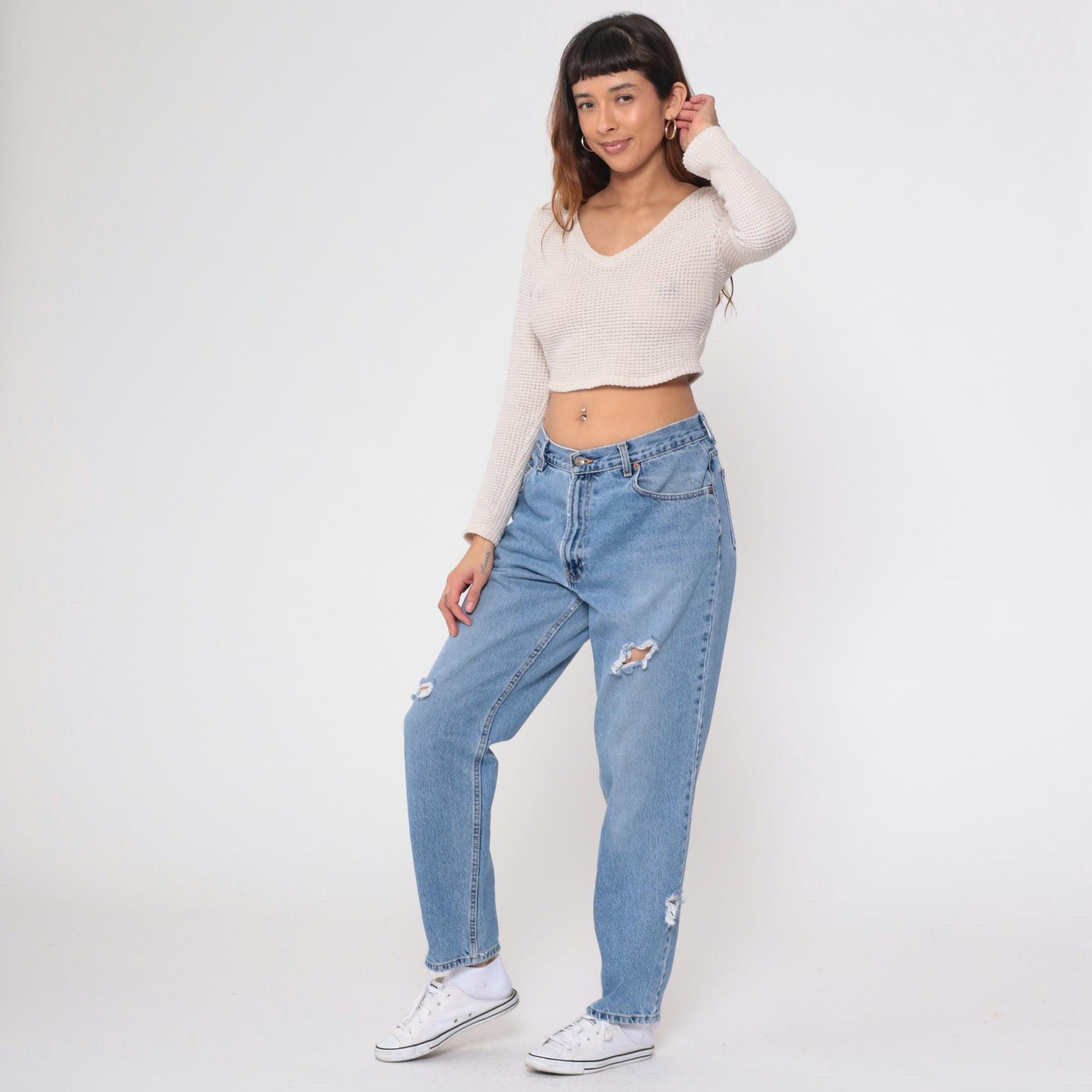 90s Old Navy Light Wash Distressed Jeans High Waist Straight Leg Medium
