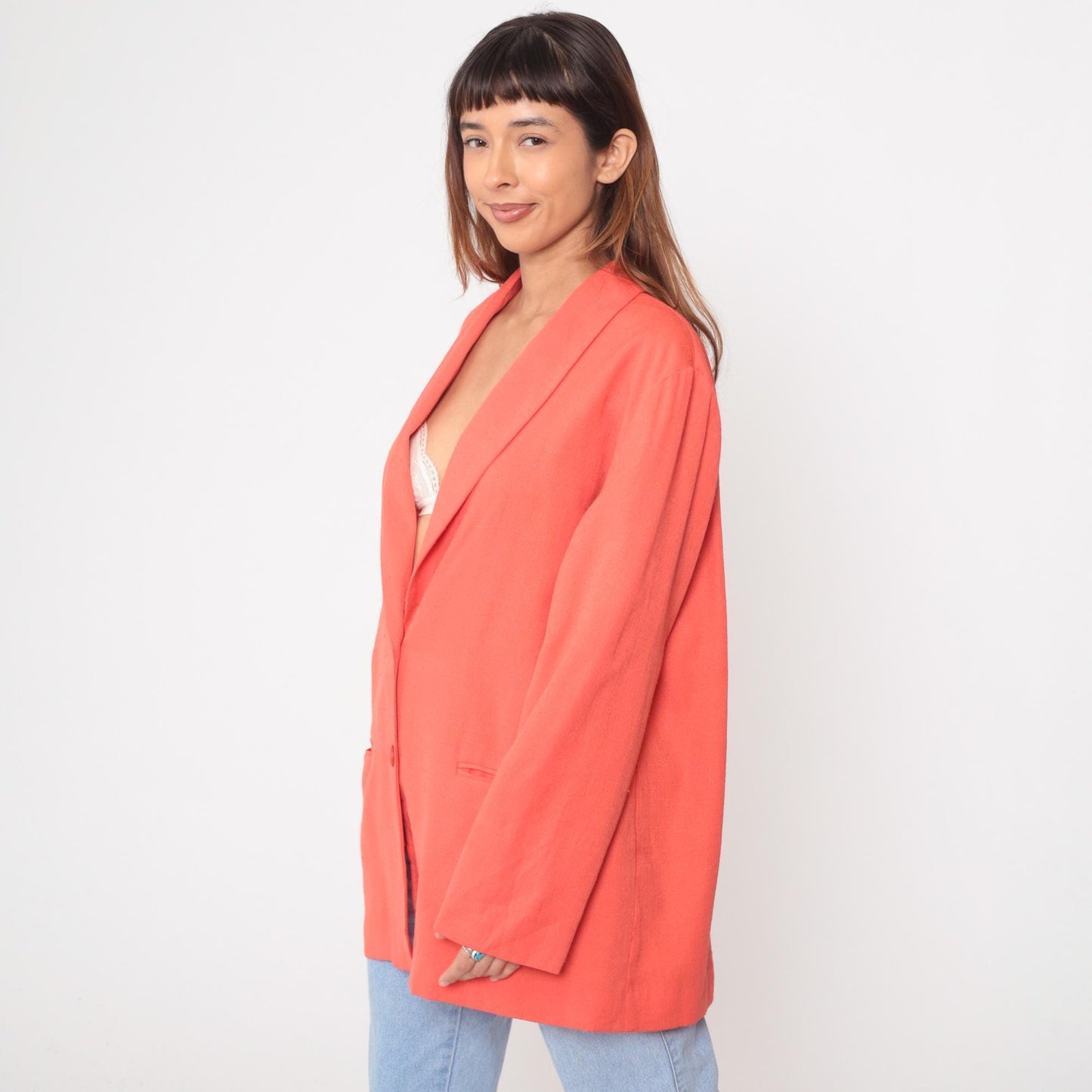 90s Coral Blazer Two-Button Notched Lapel Power Suit Jacket Extra Large XXL