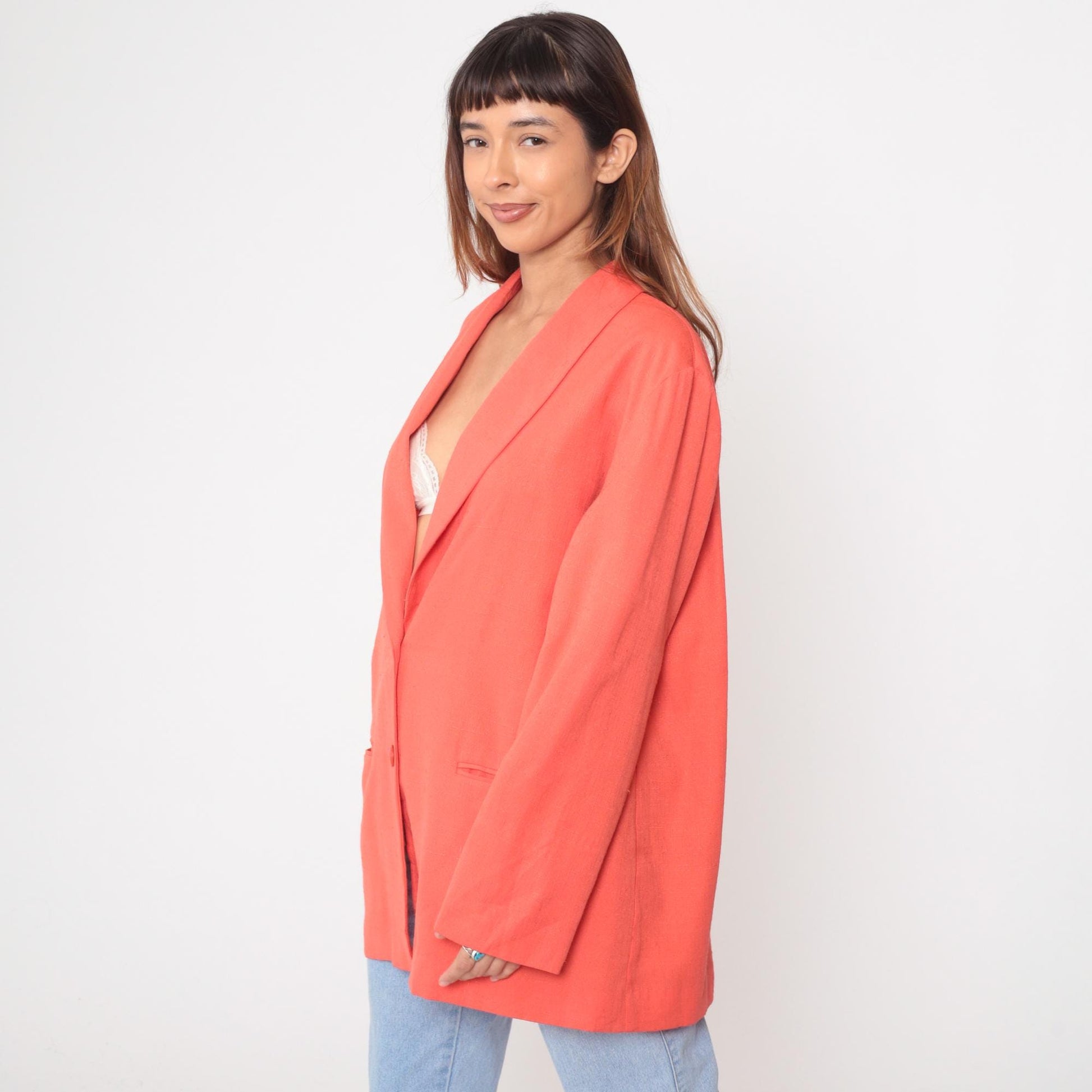90s Coral Blazer Two-Button Notched Lapel Power Suit Jacket Extra Large XXL