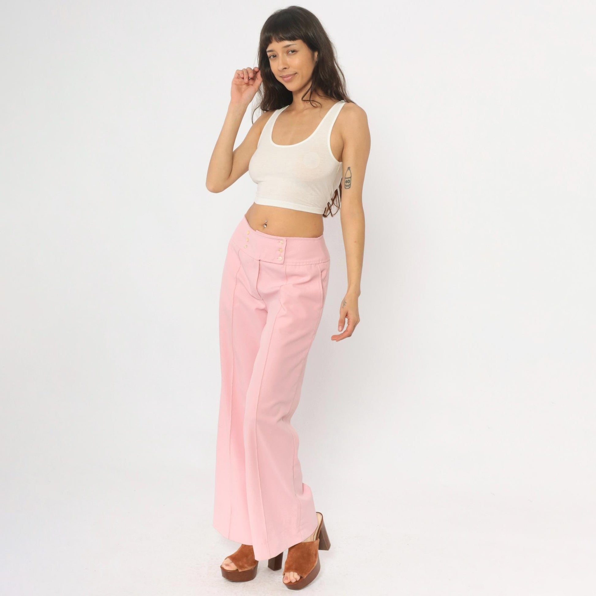 70s Sears Jr Bazaar Pink High Waisted Bell Bottom Pants Small