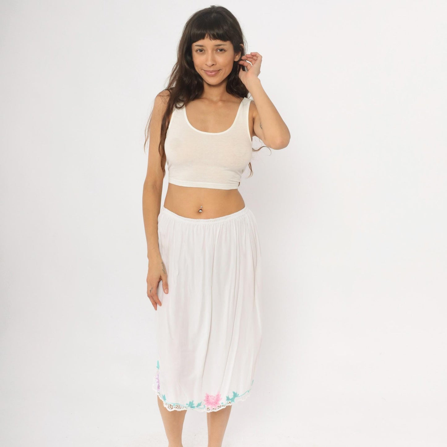 80s Phoenix White Half Slip Embroidered Floral Crochet Lace Medium