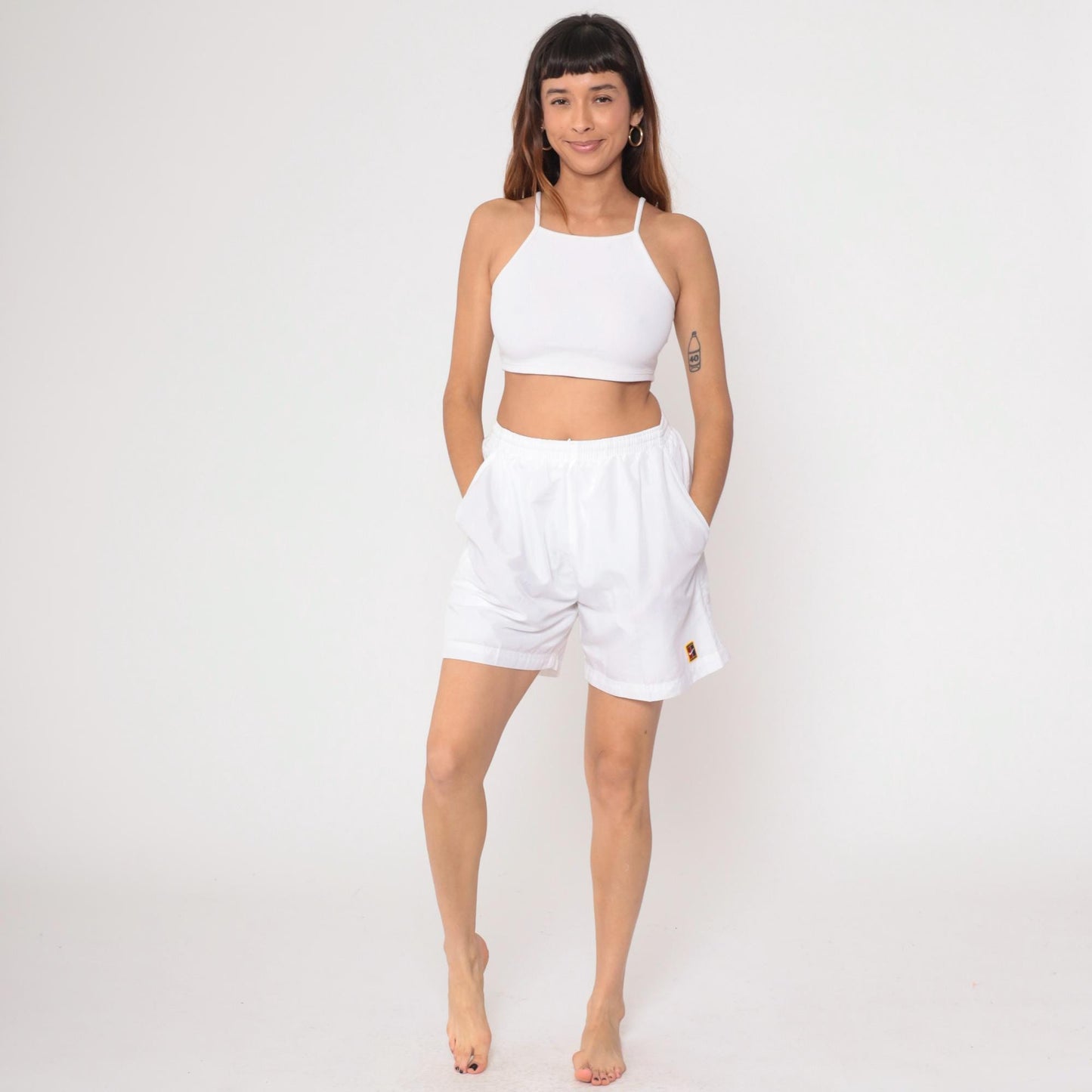 90s Nike White Athletic Shorts Elastic Waist Embroidered Logo Large L