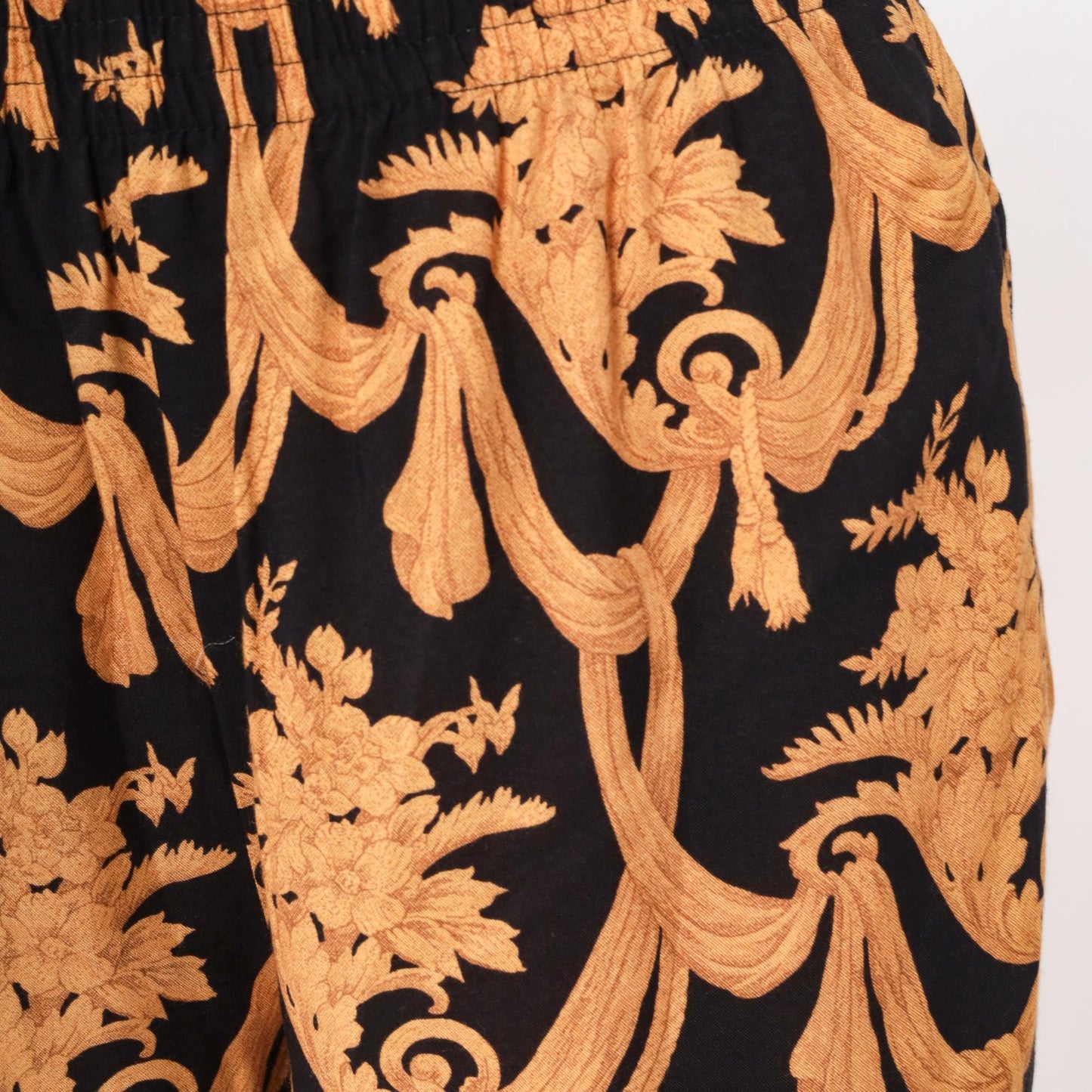 90s Judy Knapp Black Gold Baroque Damask Pants Elastic Waist Medium M