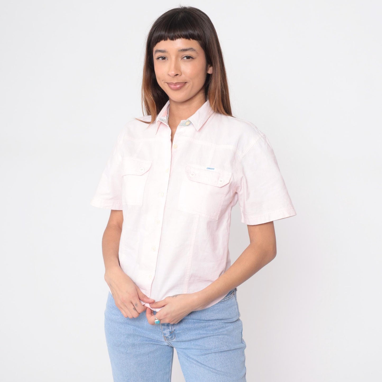 90s Currents Pink Polo Shirt Short Sleeve Chest Pockets Small