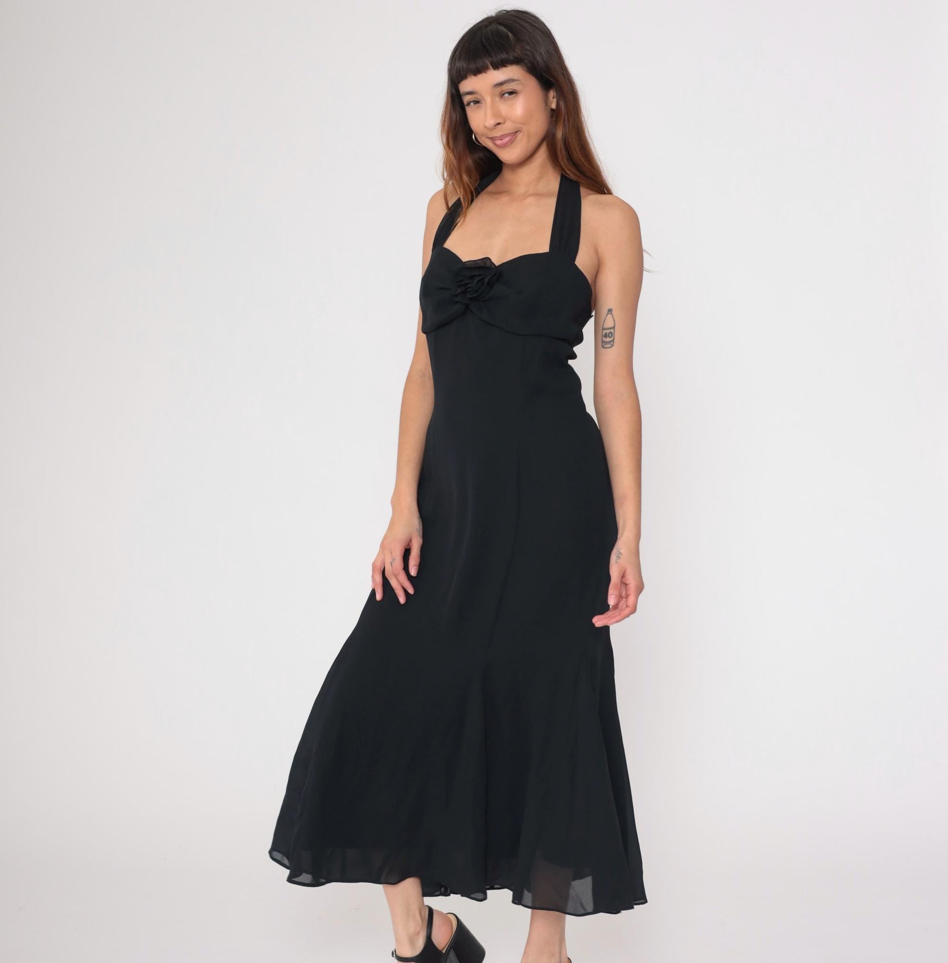 Gunne Sax Jessica McClintock 90s Black Halter Maxi Dress Medium M