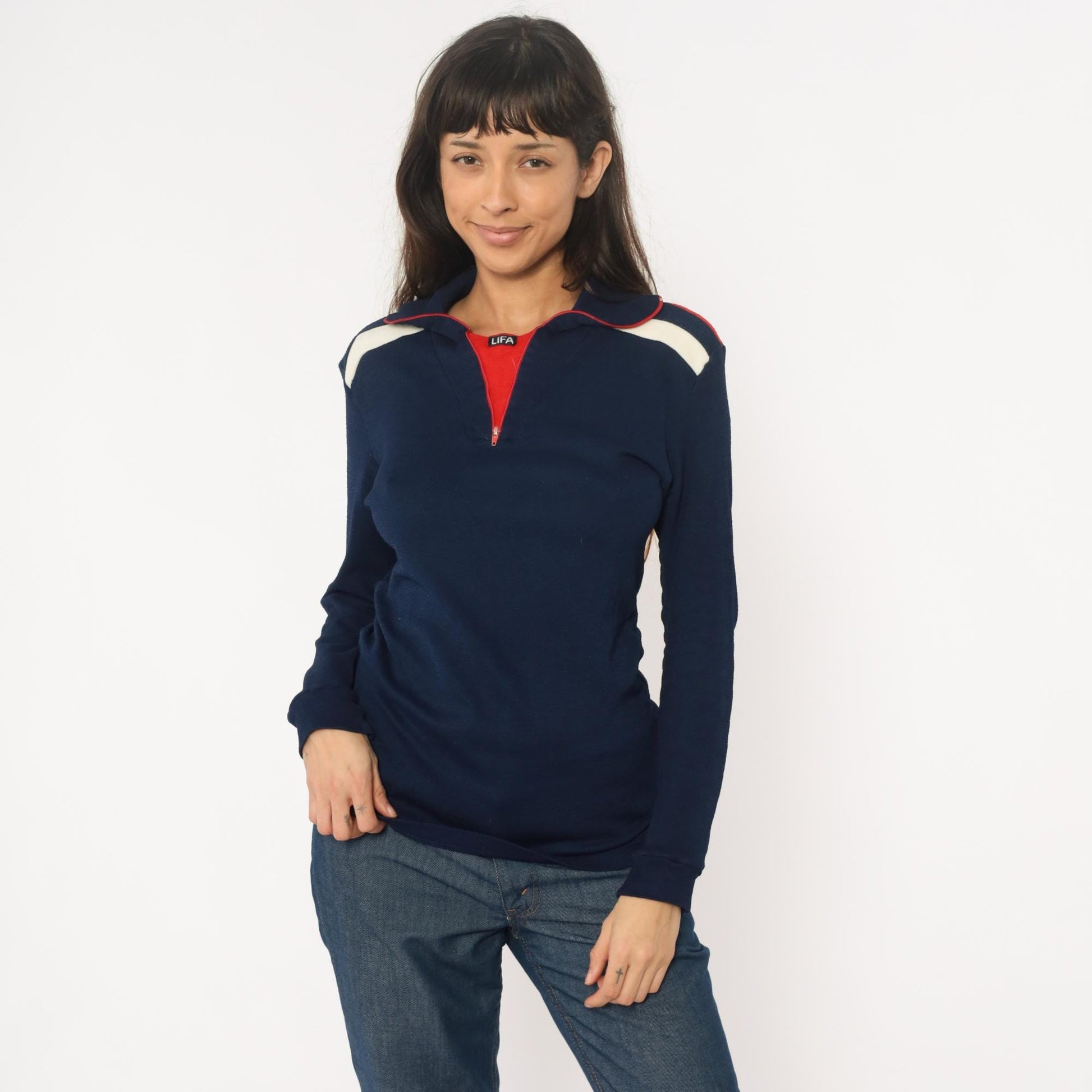 80s Helly Hansen Lifa Track Jacket Navy Quarter-Zip Colour Block Large