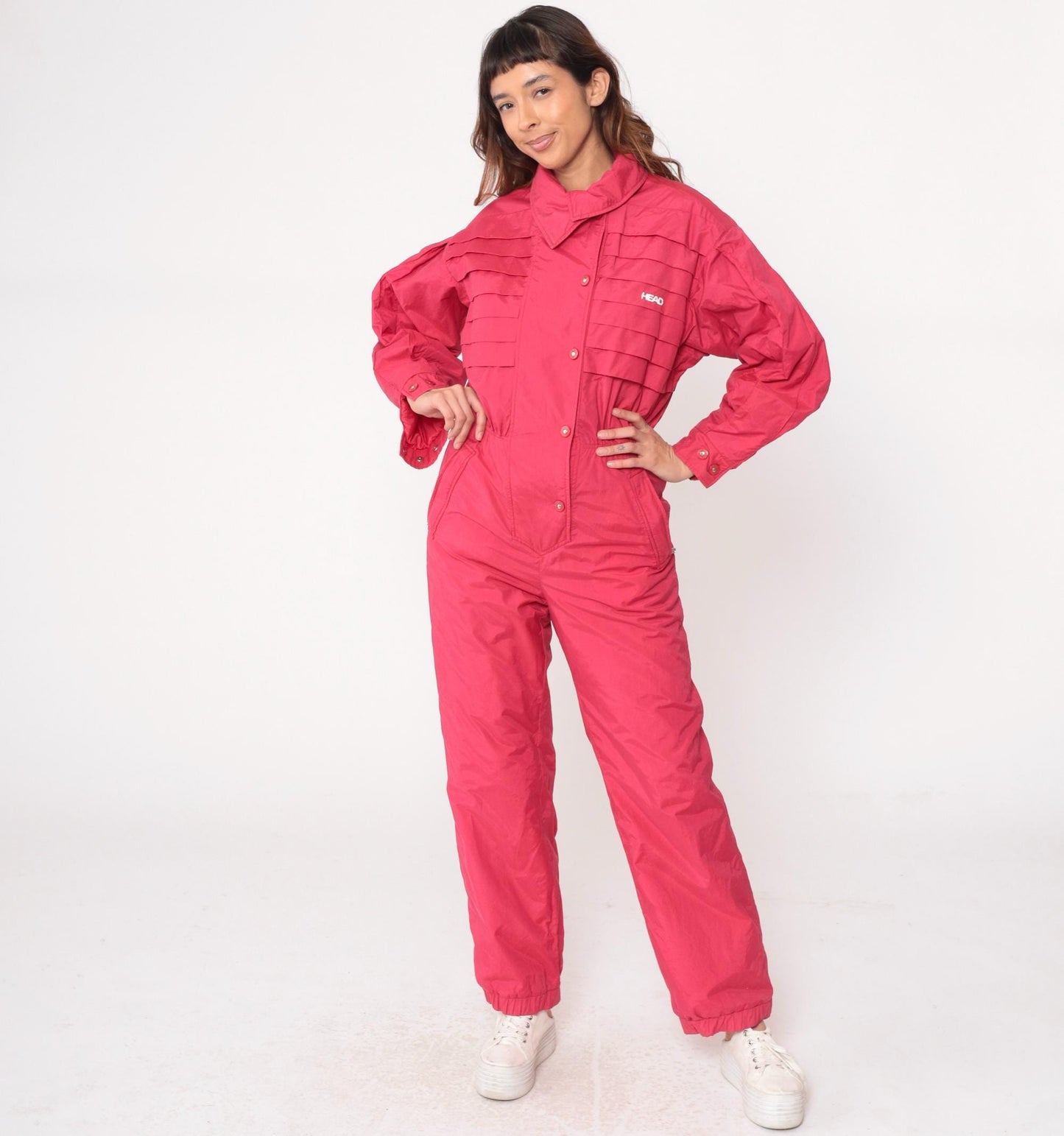 80s HEAD Coral Pink One-Piece Ski Suit Snowsuit Jumpsuit Large L