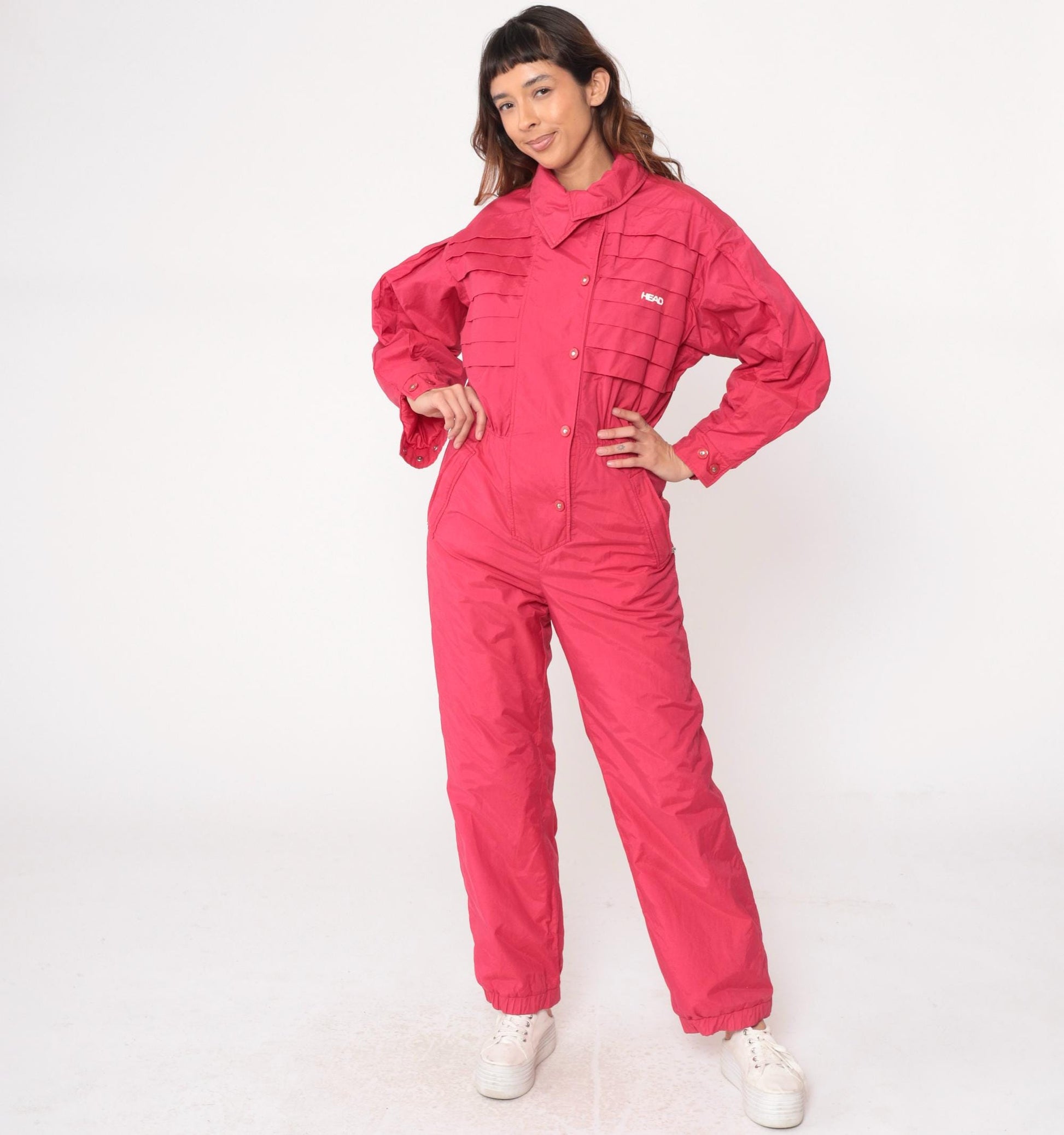 80s HEAD Coral Pink One-Piece Ski Suit Snowsuit Jumpsuit Large L