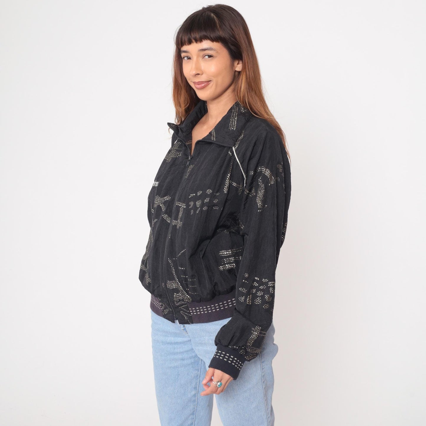 90s Lily's of Beverly Hills Black Glitter Nylon Track Jacket Extra Large XL