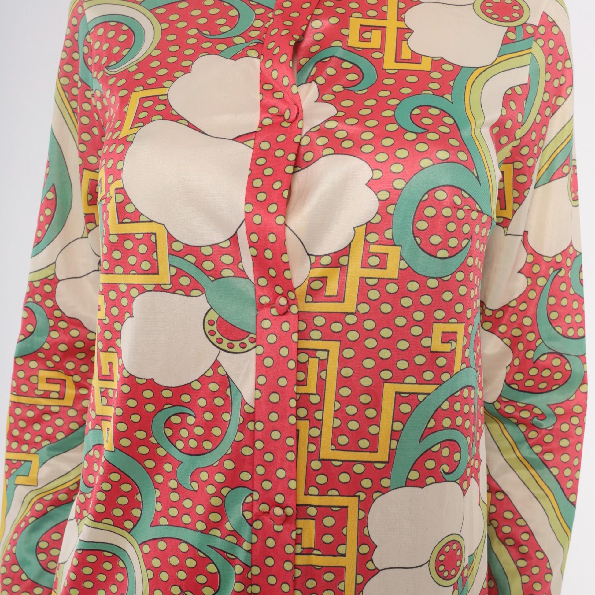 70s Psychedelic Floral Tunic Dress Pink Cream Mint Knee-Length Medium M