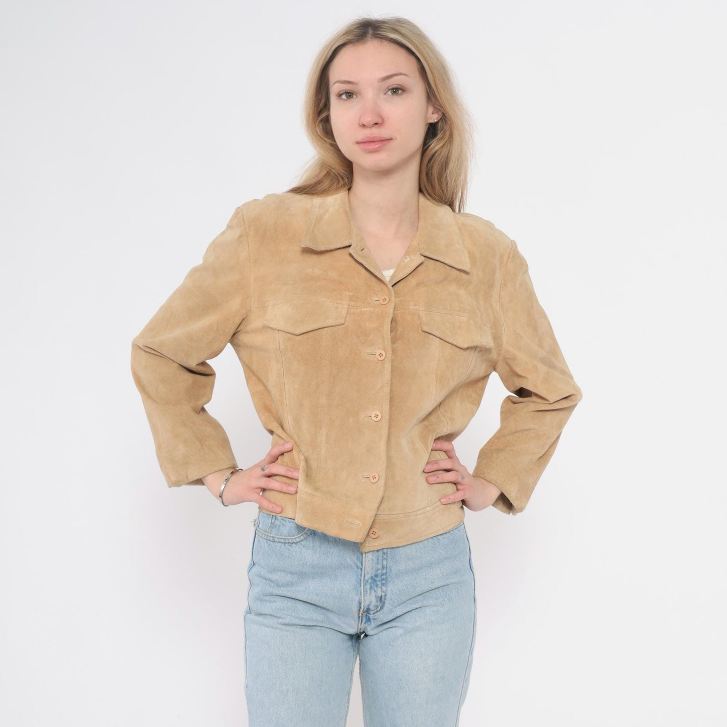 Y2K Willi Smith Tan Suede Jacket Cropped Button Front Medium M