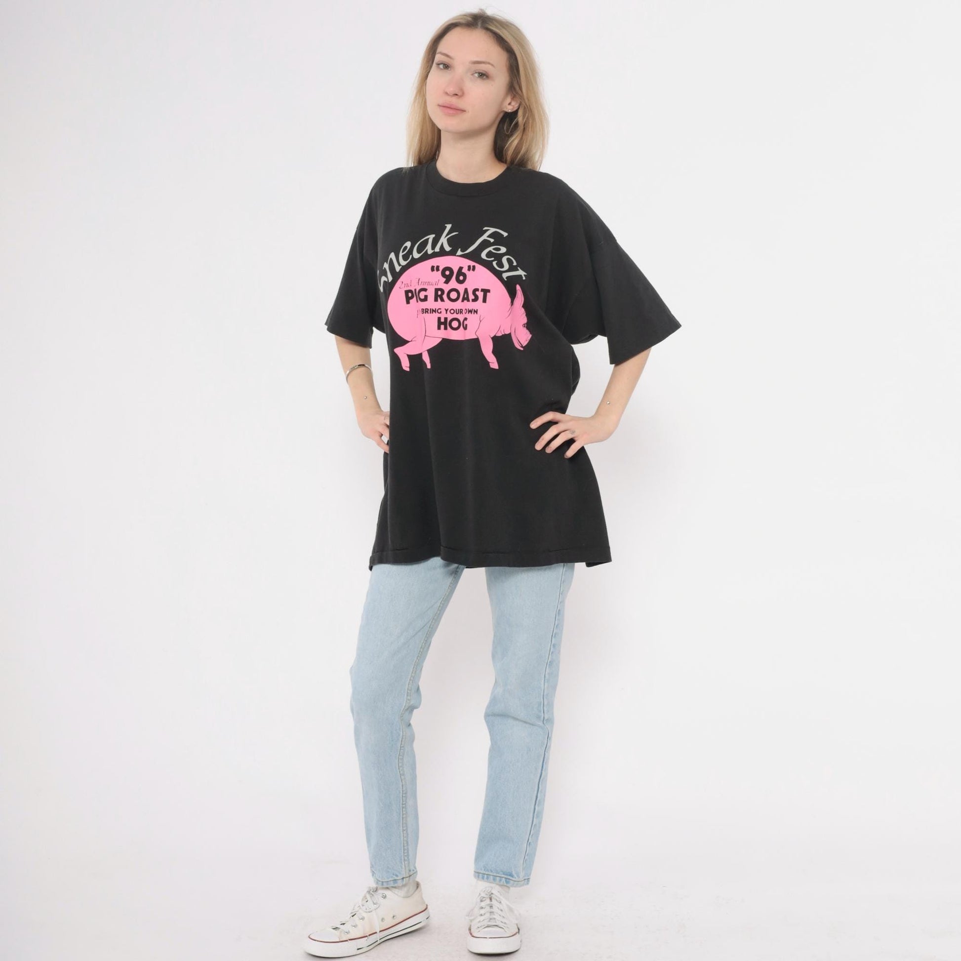 90s Sneak Fest Pig Roast Graphic T-Shirt Black Cotton Extra Extra Large XXL