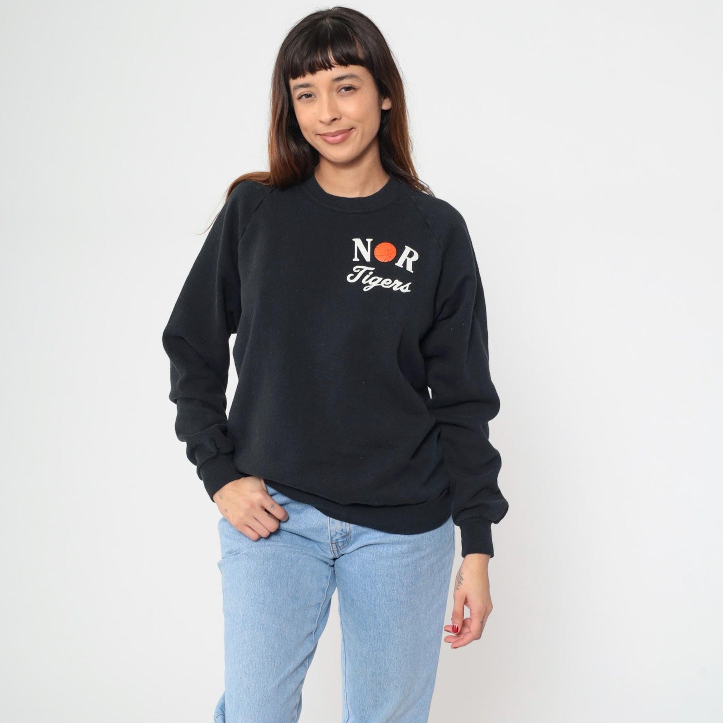 90s Jerzees NOR Tigers Basketball Sweatshirt Black Raglan Extra Large XL