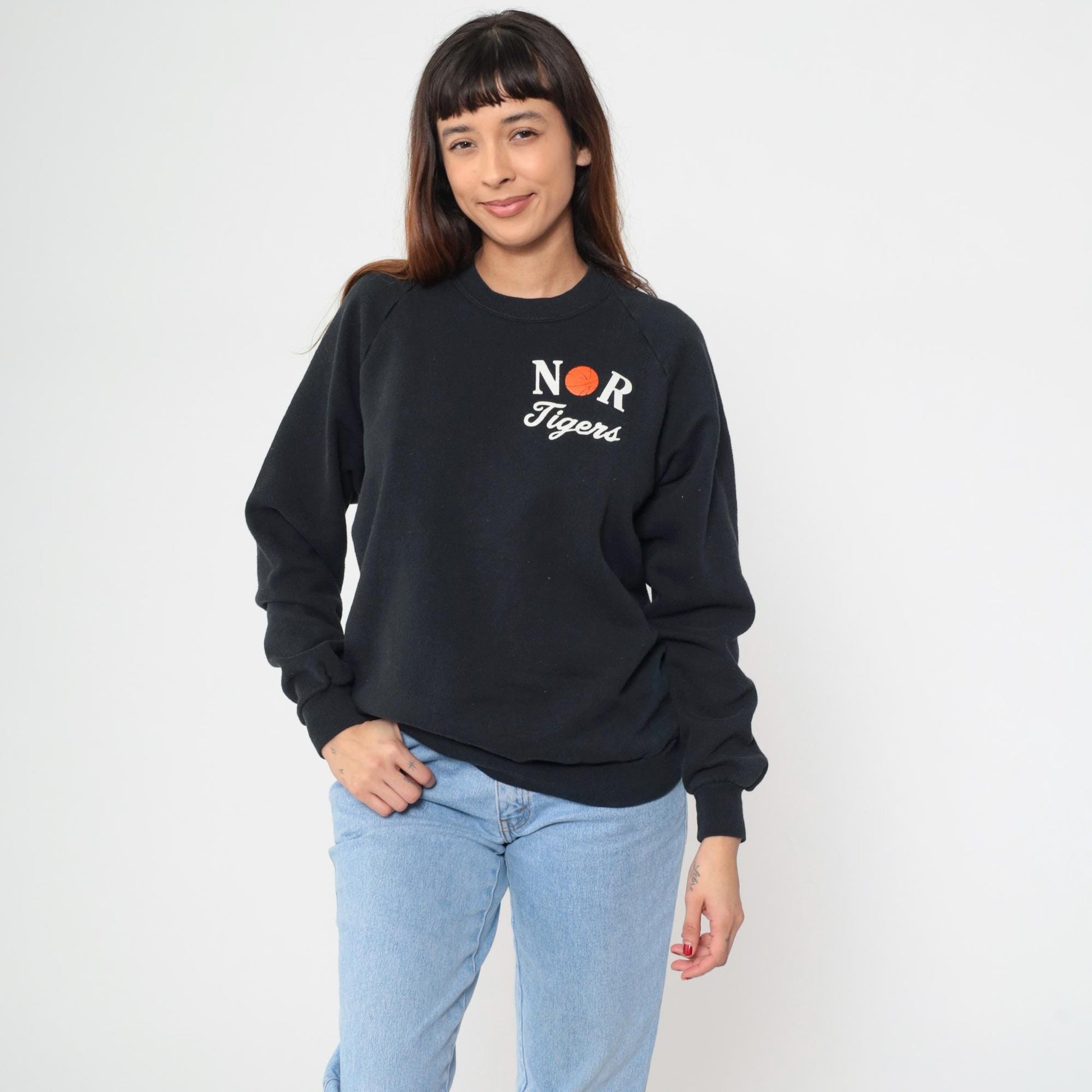 90s Jerzees NOR Tigers Basketball Sweatshirt Black Raglan Extra Large XL