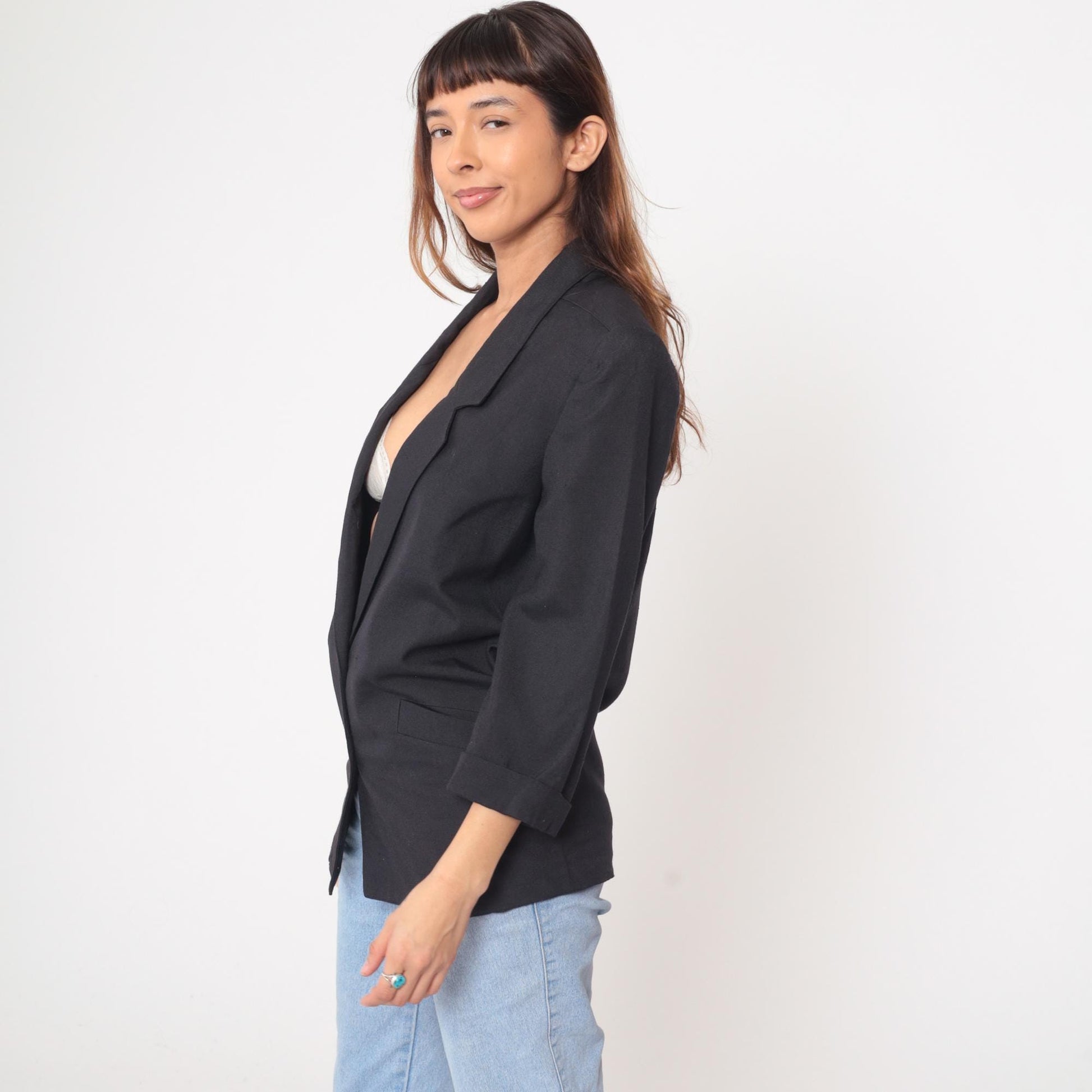 90s SK Company Black Blazer Two-Button Notched Lapel Medium