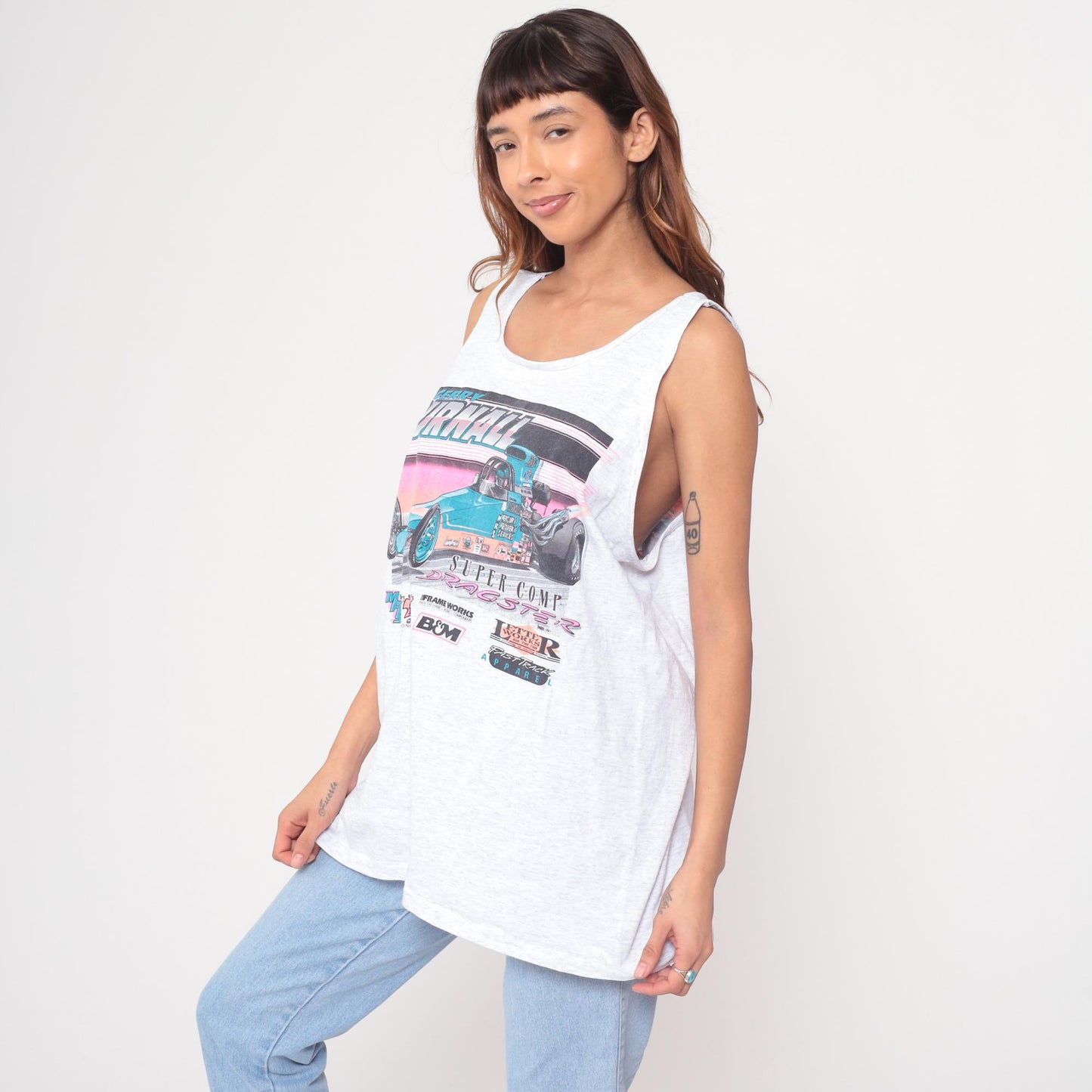 90s Gerry Durnall Super Comp Dragster Tank Top White Cotton Graphic XL