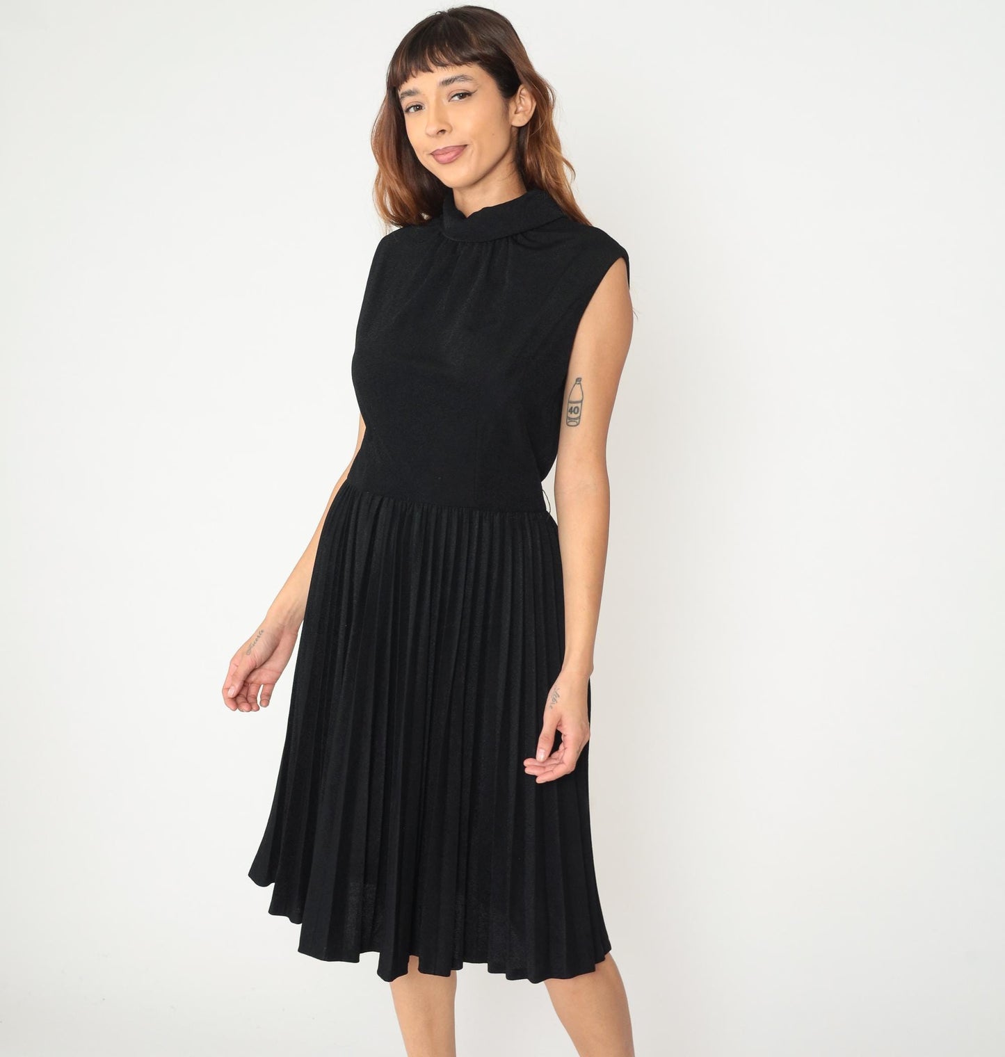 60s R & K Originals Black Midi Dress Peter Pan Collar Sleeveless Medium M