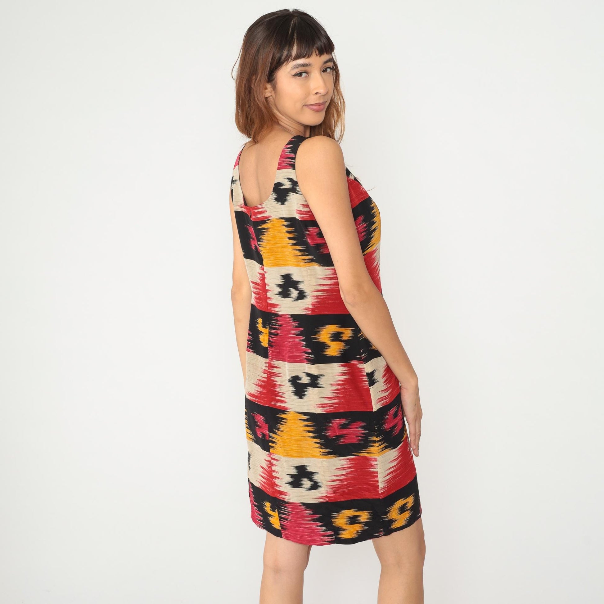Y2K Jones New York Ikat Stripe Sleeveless Dress Knee Length Large L