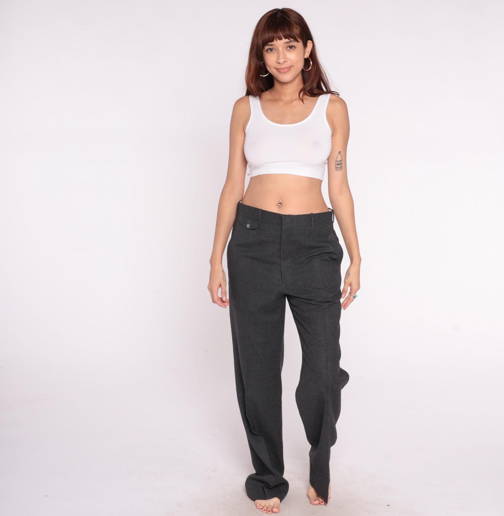 80s Presswick & Moore Wool Trousers Charcoal Straight Leg High Waisted Large