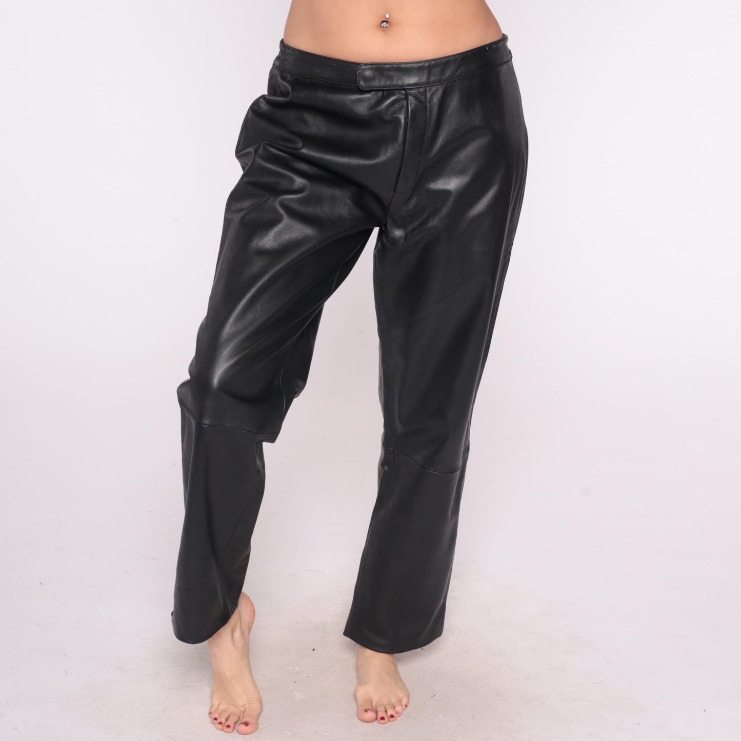 Y2K Excelled Collection Black Leather Pants High Rise Straight Leg Large L