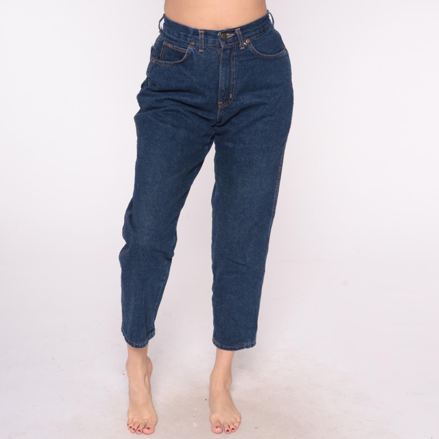 80s High Waisted Dark Wash Jeans Tapered Leg Five Pocket Denim Size 28