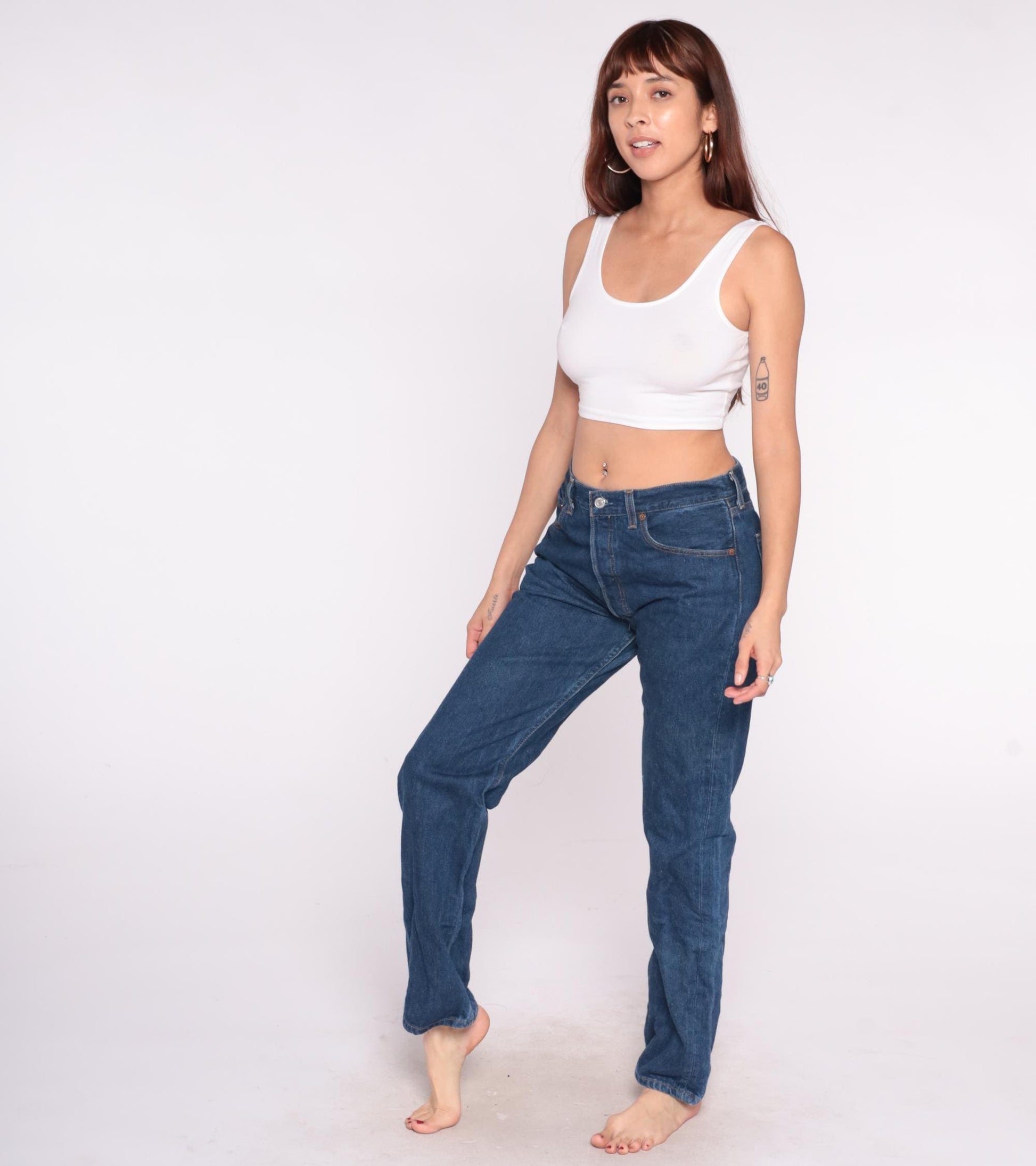 90s Levi's 501 High Waist Straight Leg Jeans Medium Blue Denim Large L