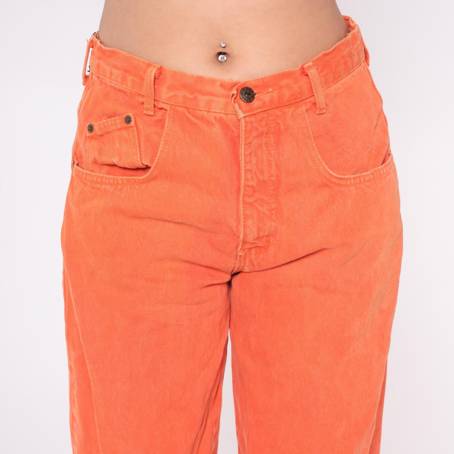90s One Way Orange Jeans High Waist Straight Leg Cotton Large L