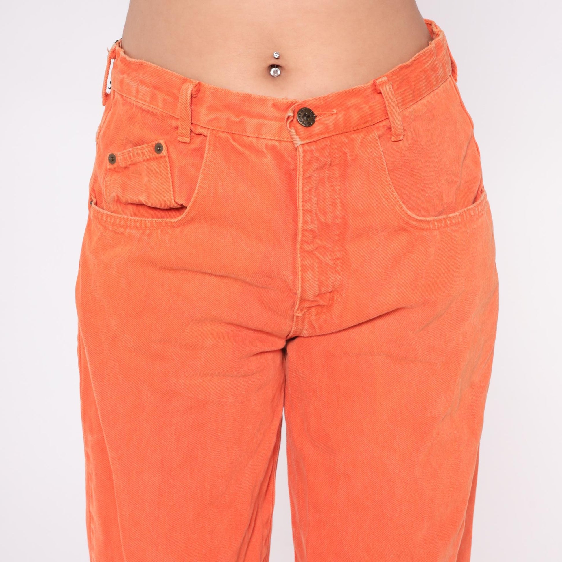 90s One Way Orange Jeans High Waist Straight Leg Cotton Large L