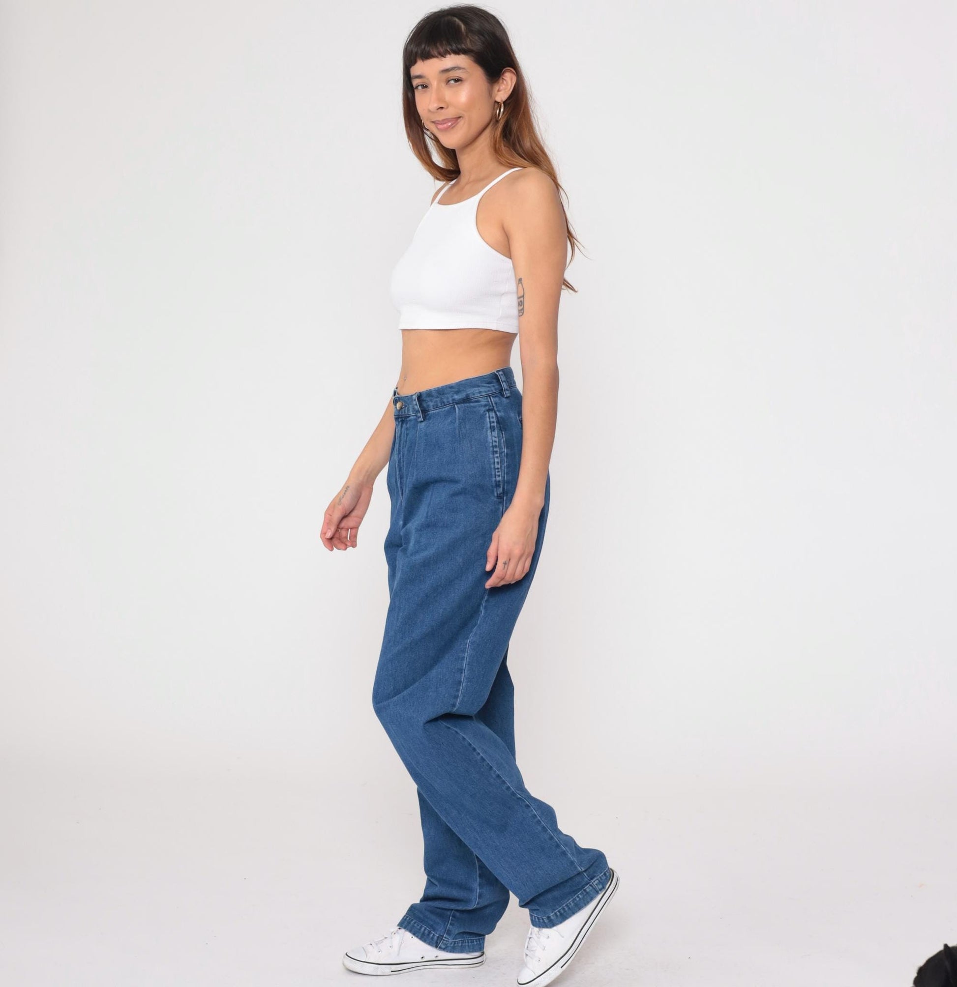 90s Nautica High Waisted Pleated Denim Jeans Blue Tapered Cuff Large