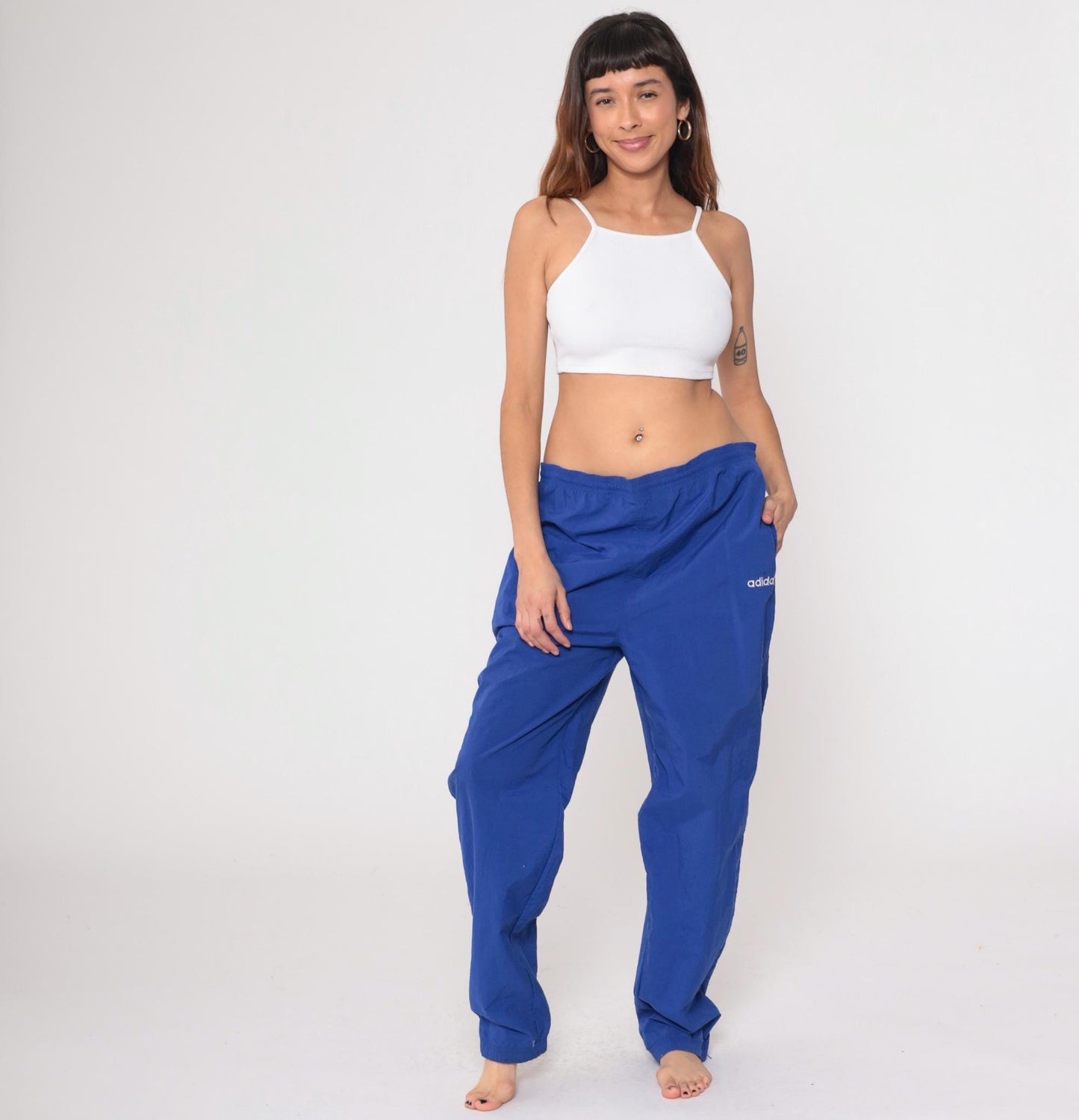 90s Adidas Royal Blue Track Pants Nylon Windbreaker Elastic Waist Large L