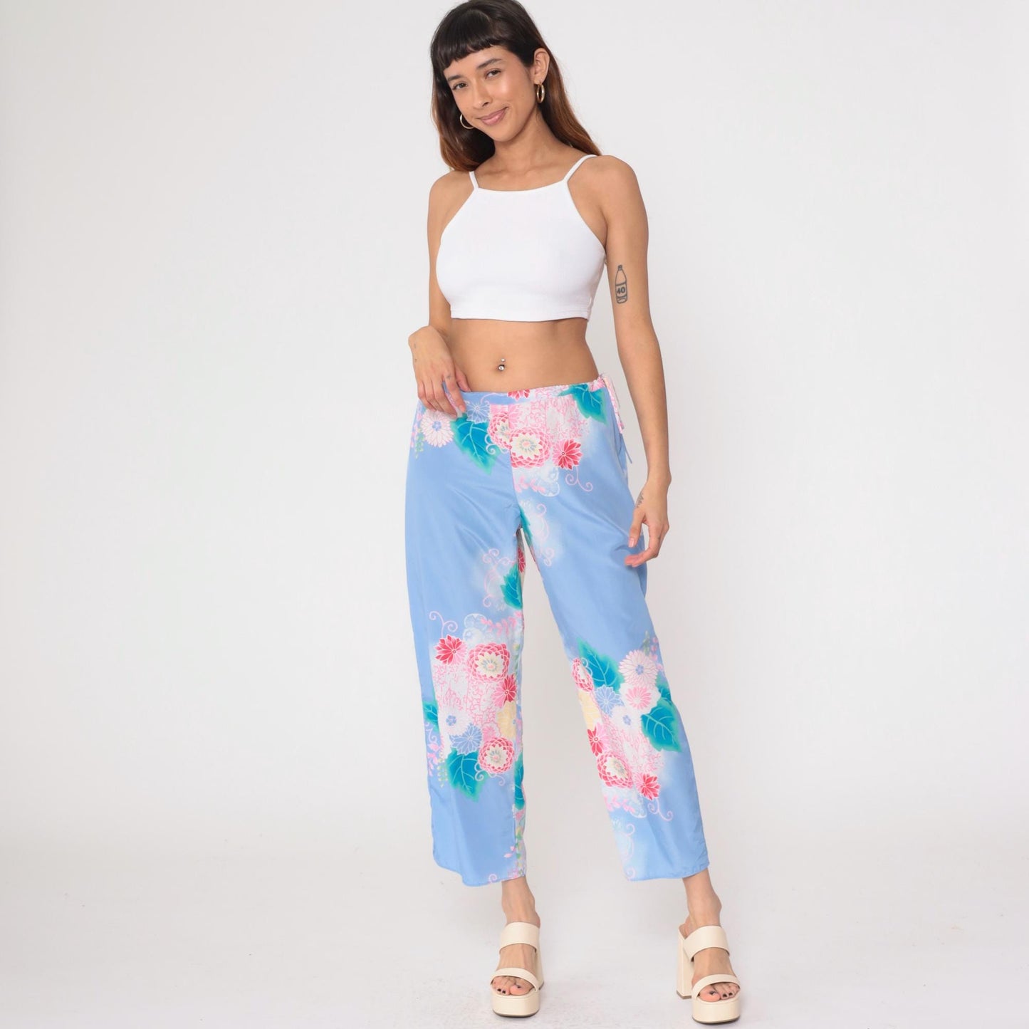 Y2K Natori Floral Pajama Pants Periwinkle Cropped Medium M