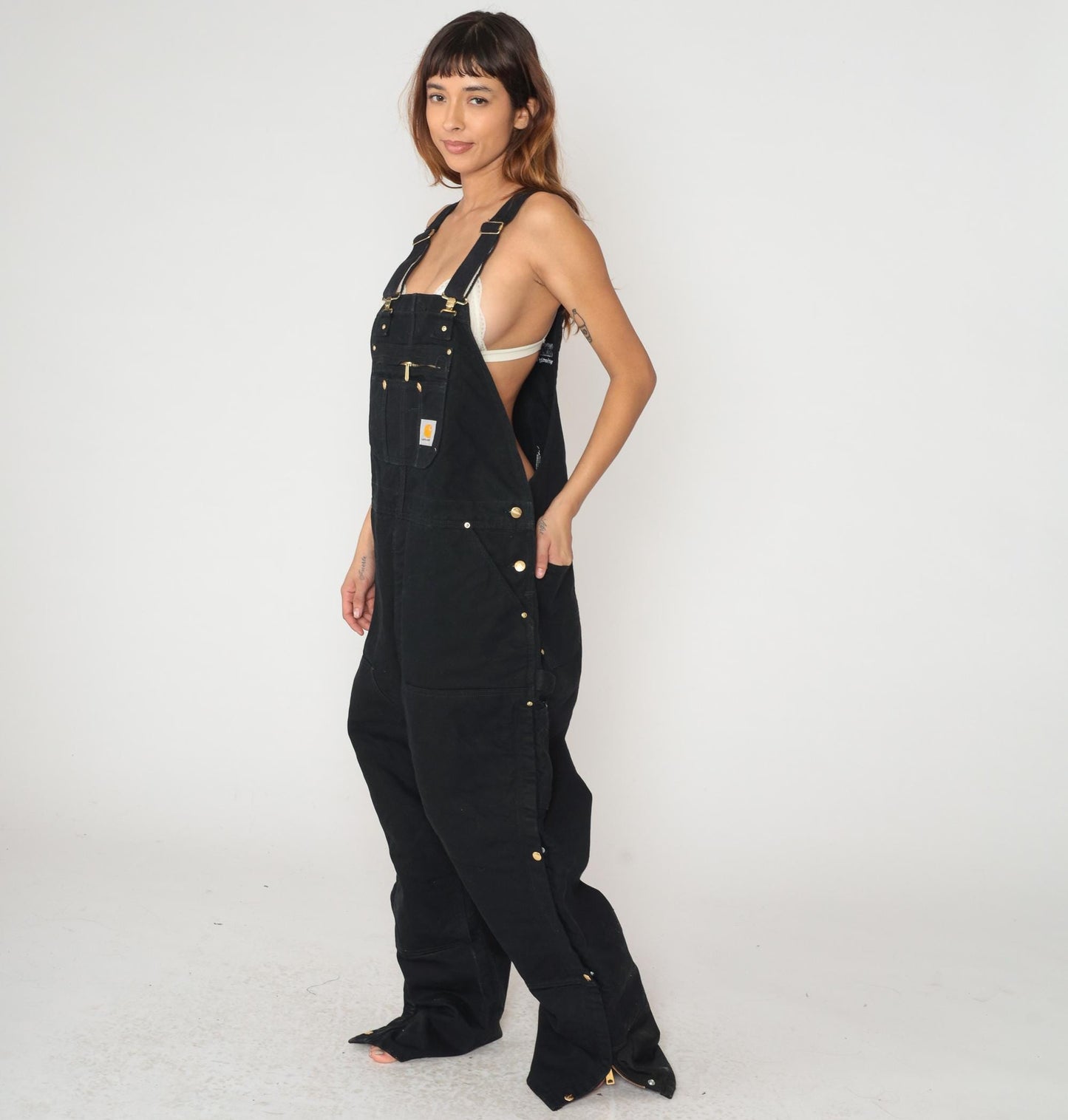 90s Carhartt Black Insulated Bib Overalls Double Knee Workwear Extra Large