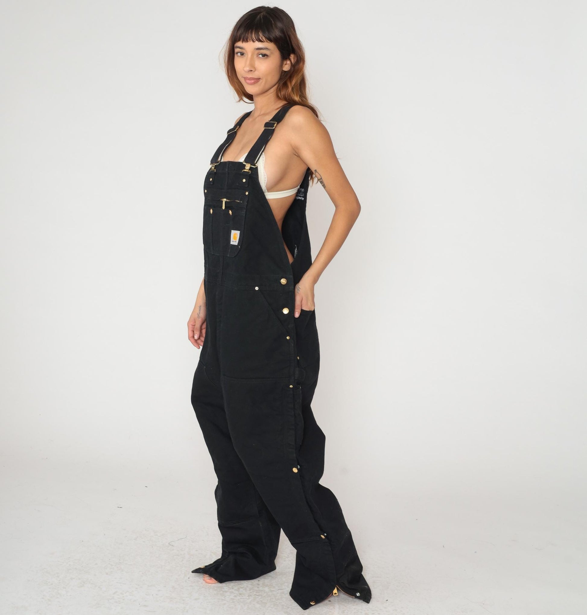 90s Carhartt Black Insulated Bib Overalls Double Knee Workwear Extra Large