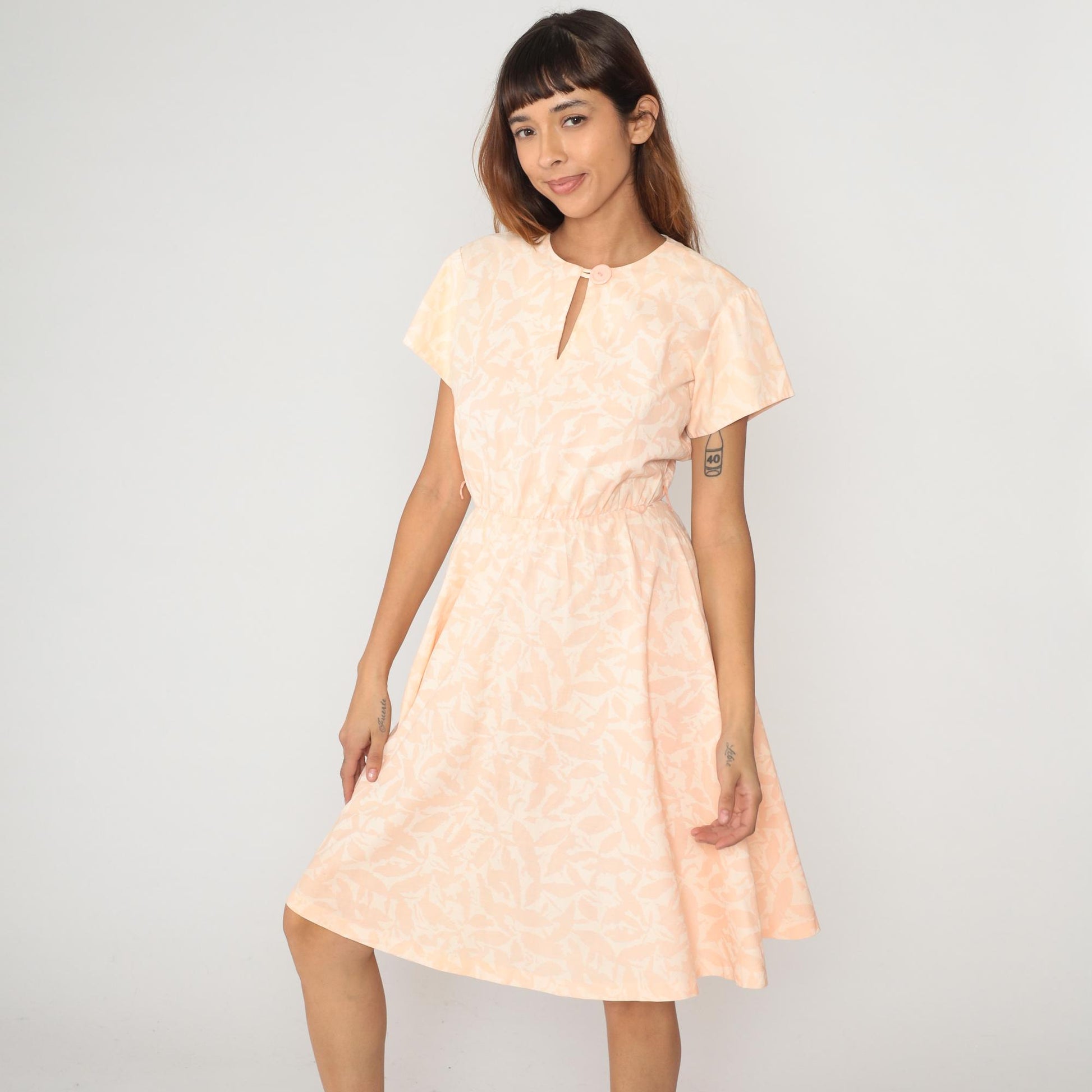 80s Marti Petite Peach Keyhole Dress Cotton Knee-Length Medium M