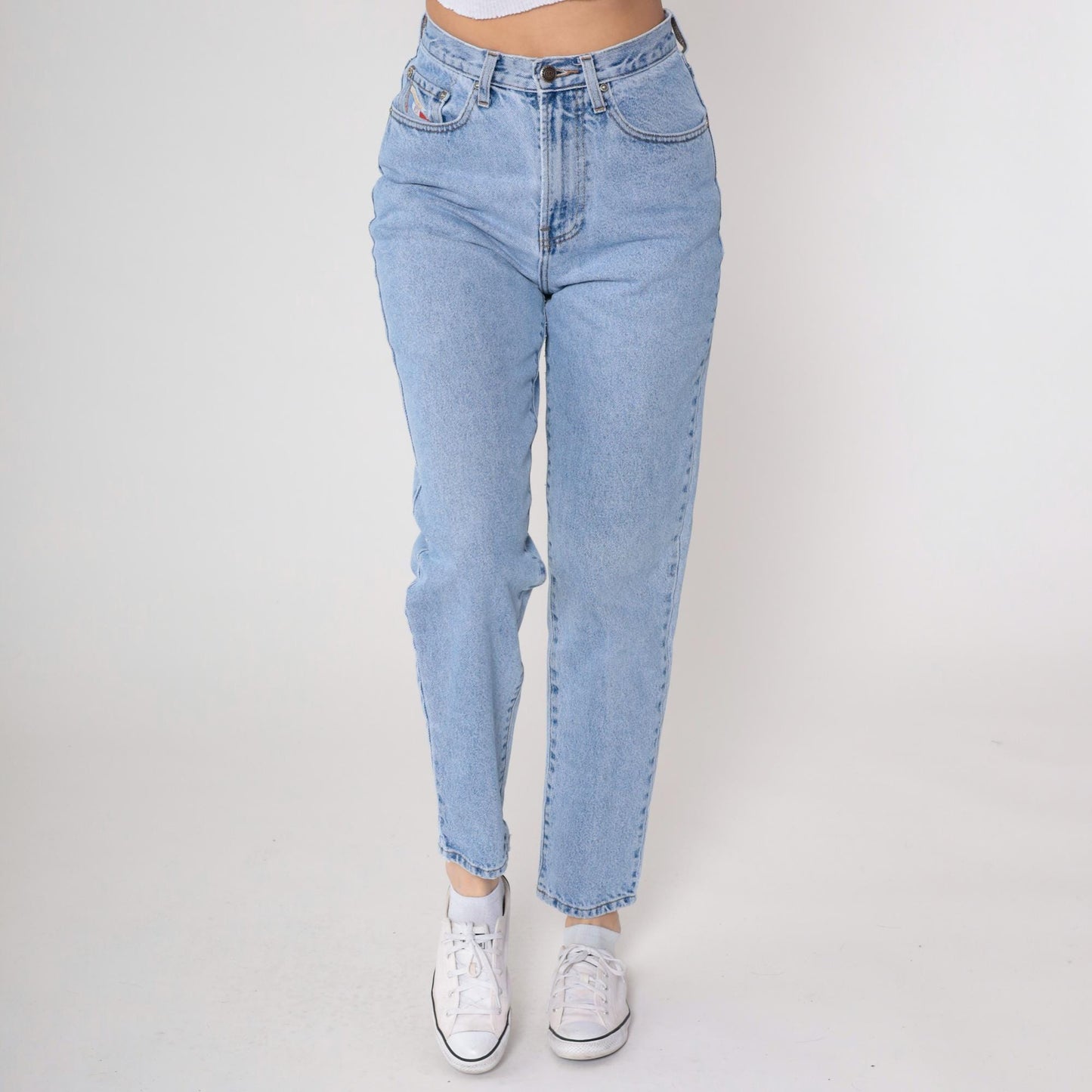 90s Faconnable Goldberg Light Wash High Rise Mom Jeans Tapered Ankle Small
